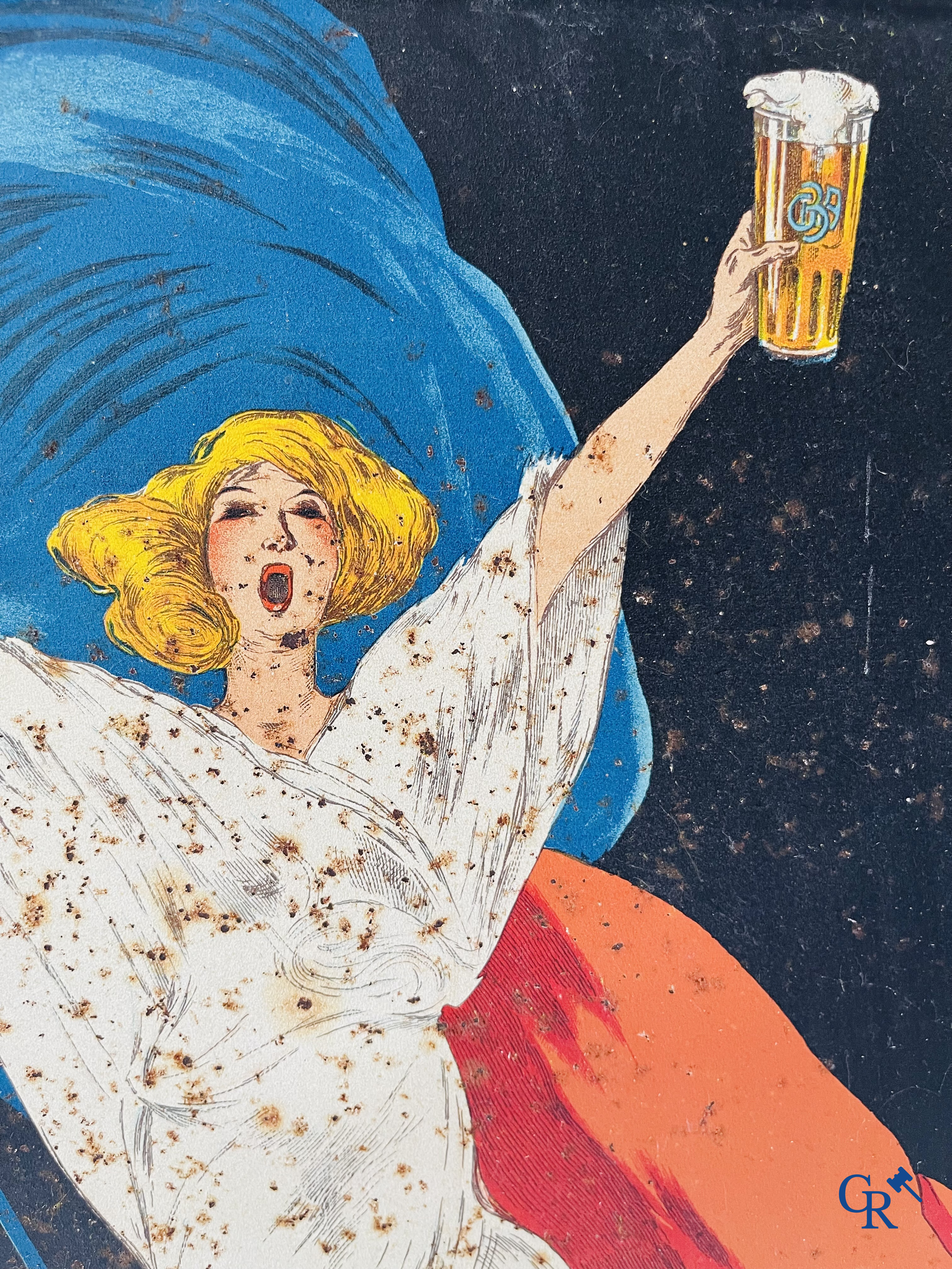 J. Spring (André Lapuszewski, Joseph Stall) Publiciteit gedrukt op metaal voor Bière de la Grande Brasserie Ardennaise.