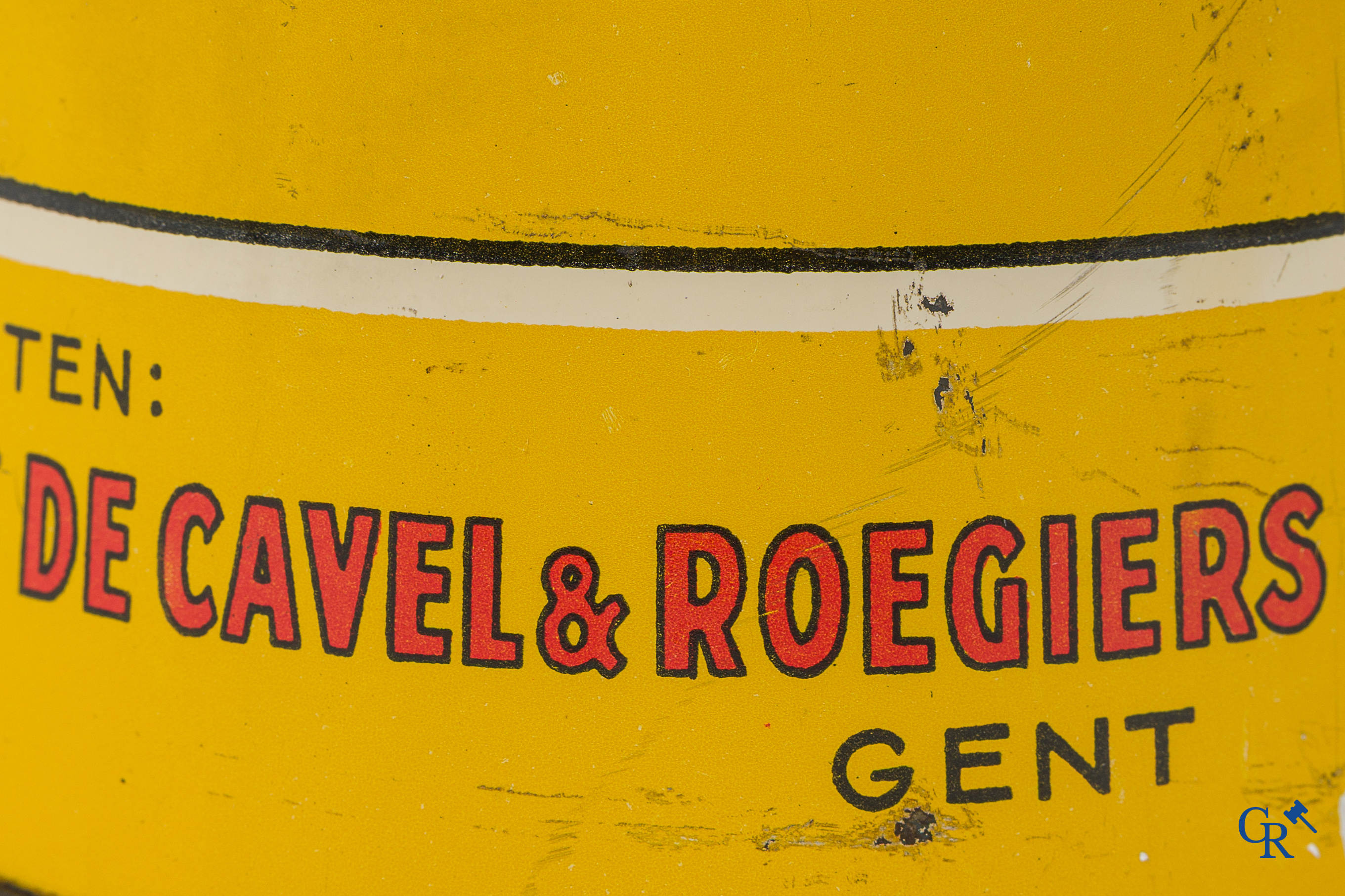 Elektrion, conisch olieblik 1 Liter. Société des Huiles De Cavel & Roegiers S.A. Gand. Ets. J.B. Gabriels Bruxelles.