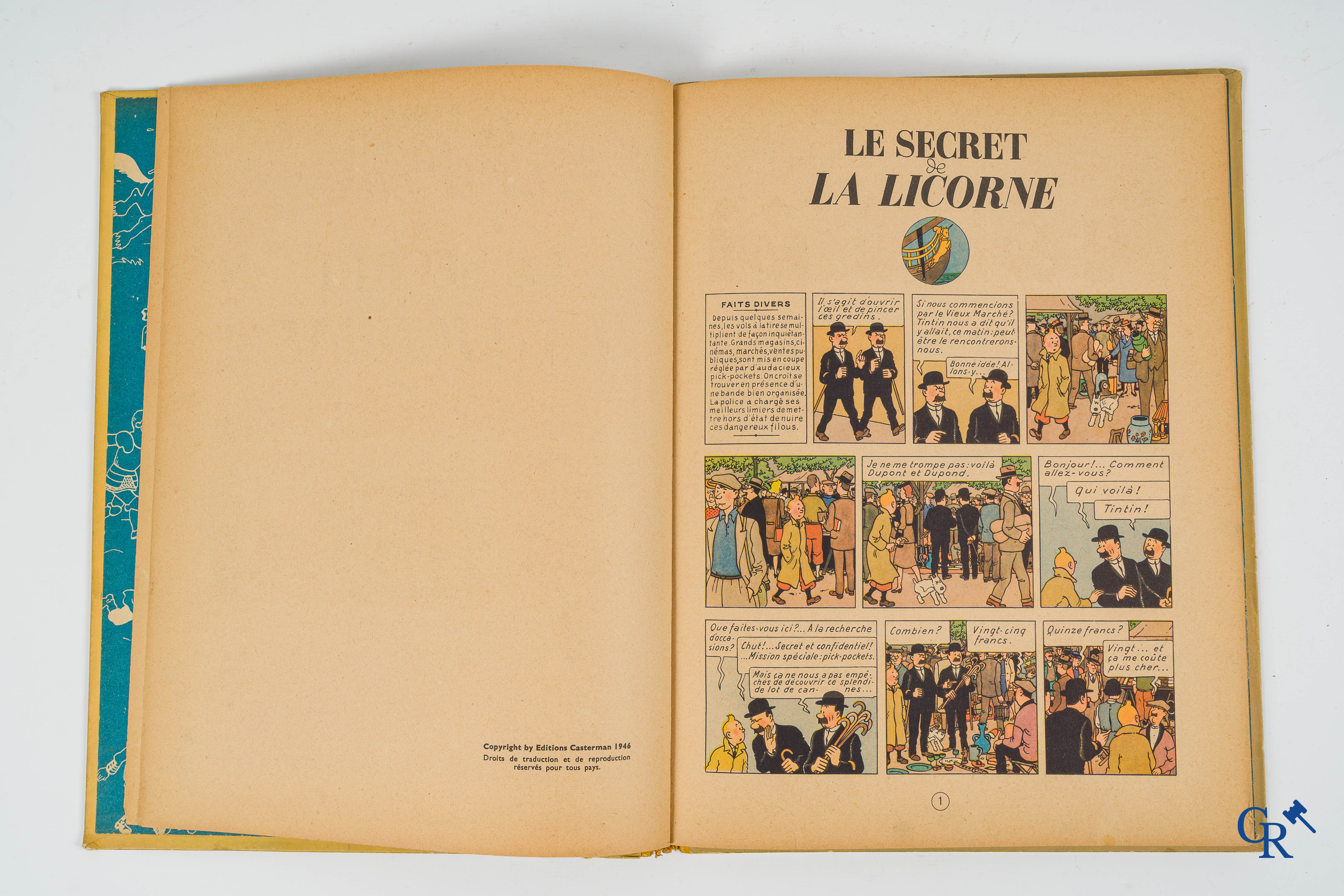 Hergé. Kuifje. Les aventures de Tintin. Le Secret de la licorne. Stripverhaal. Casterman 1946. Imprimé en Belgique.