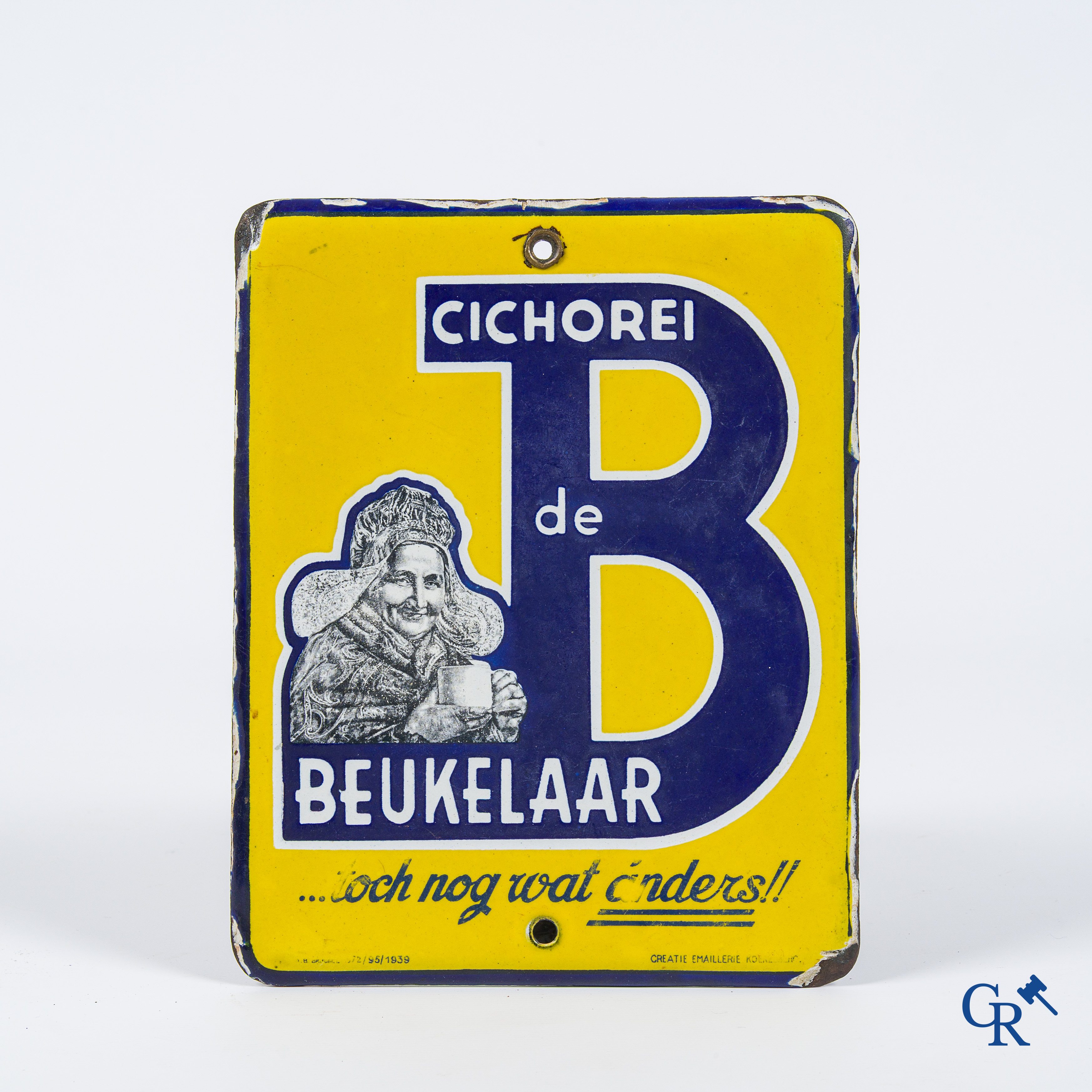 Cichorei de Beukelaar. Emaille reclamebord voor de producten van de Beukelaar. Creatie emaillerie Koekelberg 1939.