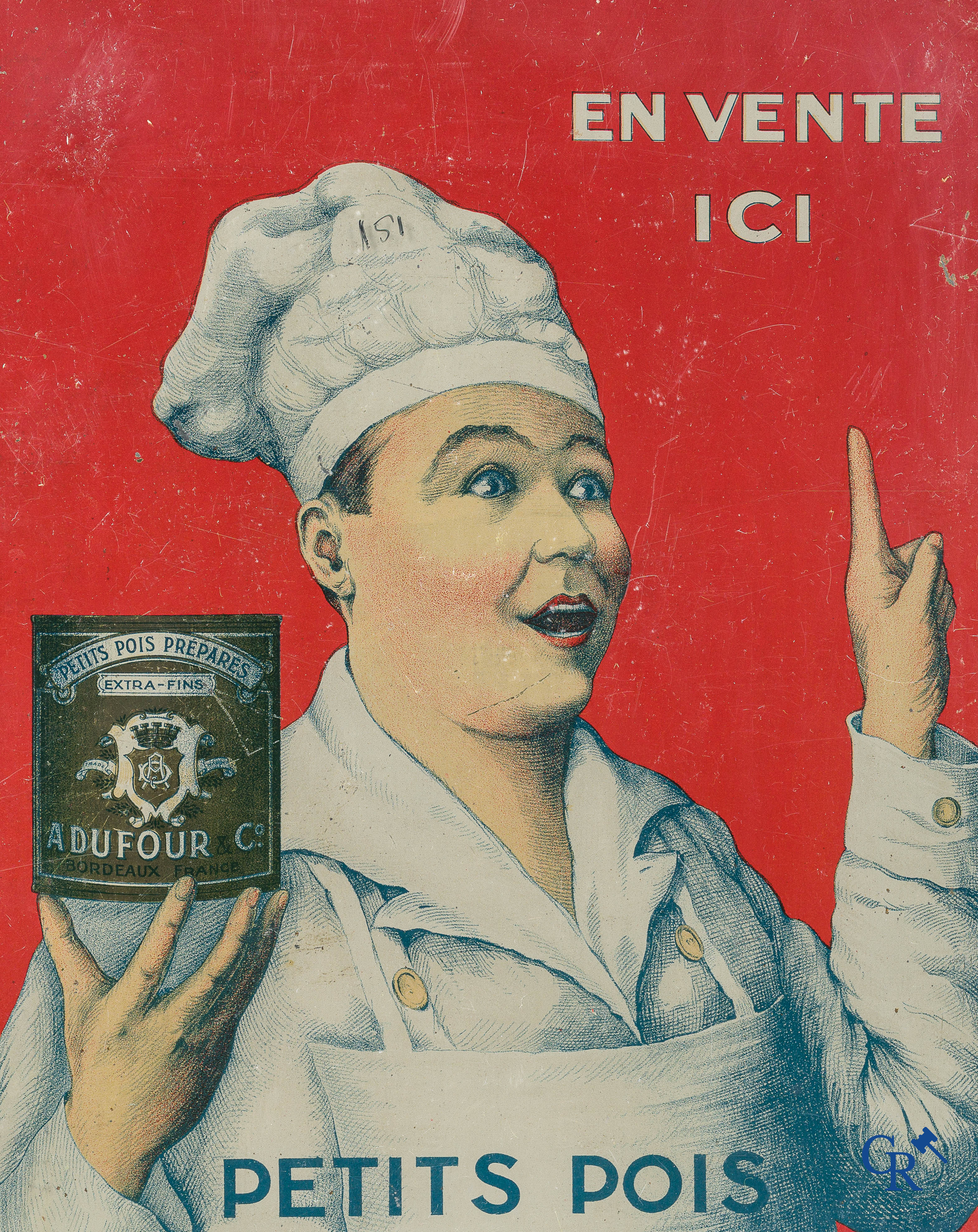 A. Dufour & Cie. Zeldzaam reclamebord in bedrukt blik. Impr. Société du Fer Blanc, Imprimé à Bordeaux.