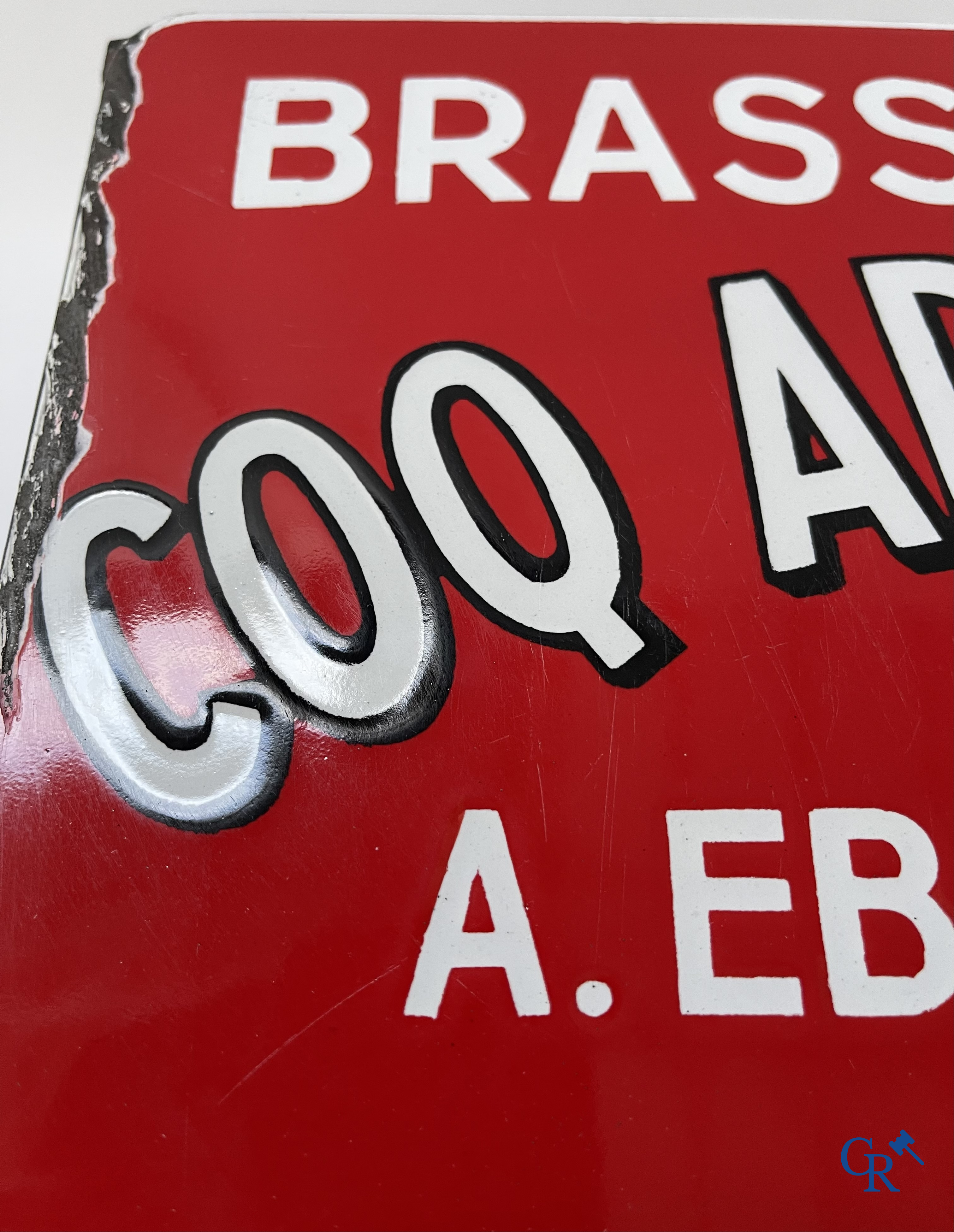 Brasserie du Coq Ardennais, Origineel reclamebord voor bieren, sodas en limonades van brasserie Ebling à Vireux.