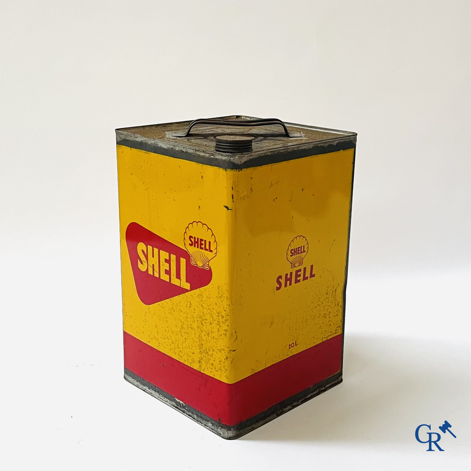 Shell, 3 grote olie blikken, 20L. Shell 2 takt, Rotella Oil, Shell X-100 Motor Oil. Jaren '50.