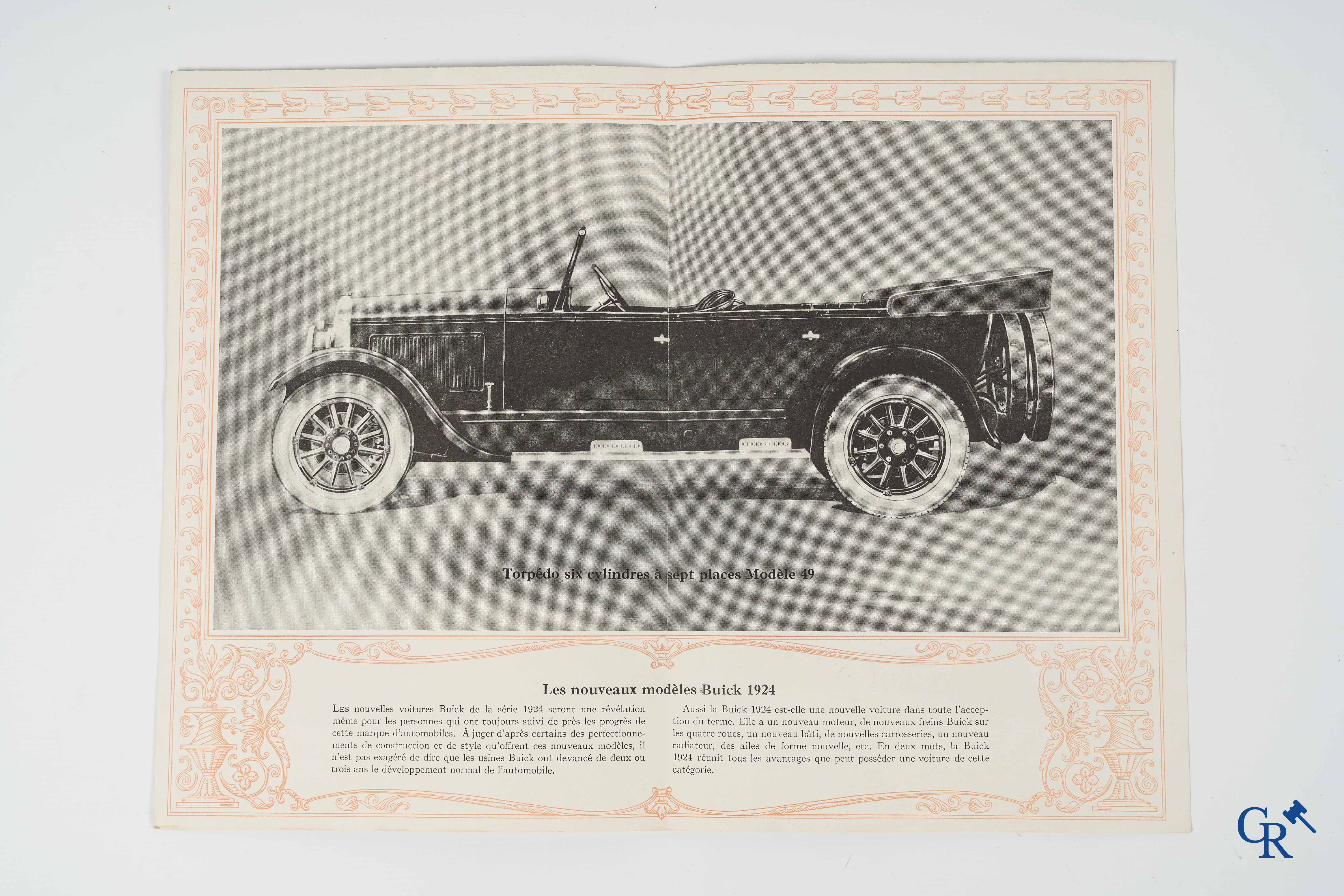 Buick. Luxueuse opvouwbare publiciteitsfolder uit 1924 voor de 4 en 6 cilinders van General Motors export Company.