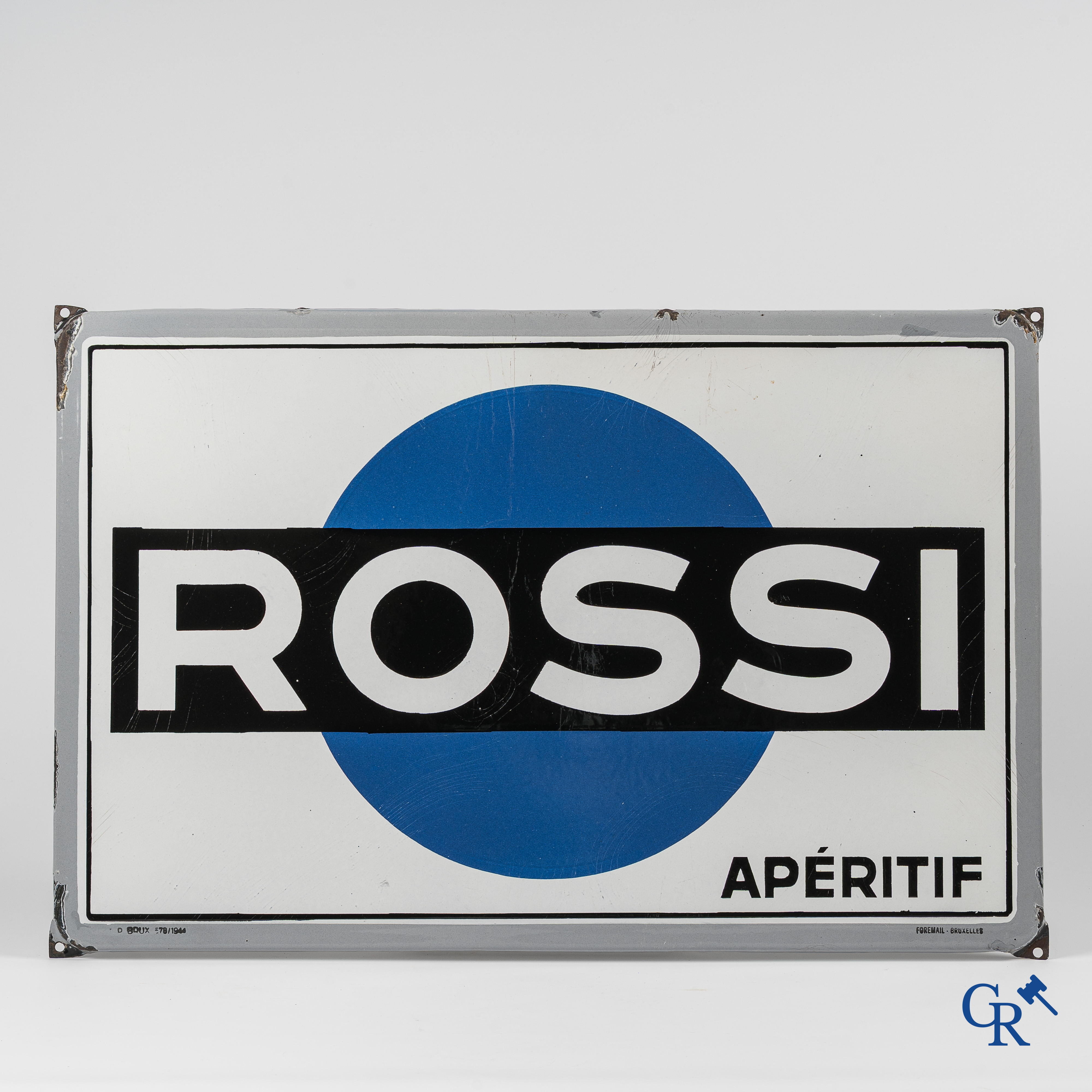 Rossi Apéritif. Emaille reclamebord voor Rossi. Foremail Bruxelles, 1944.