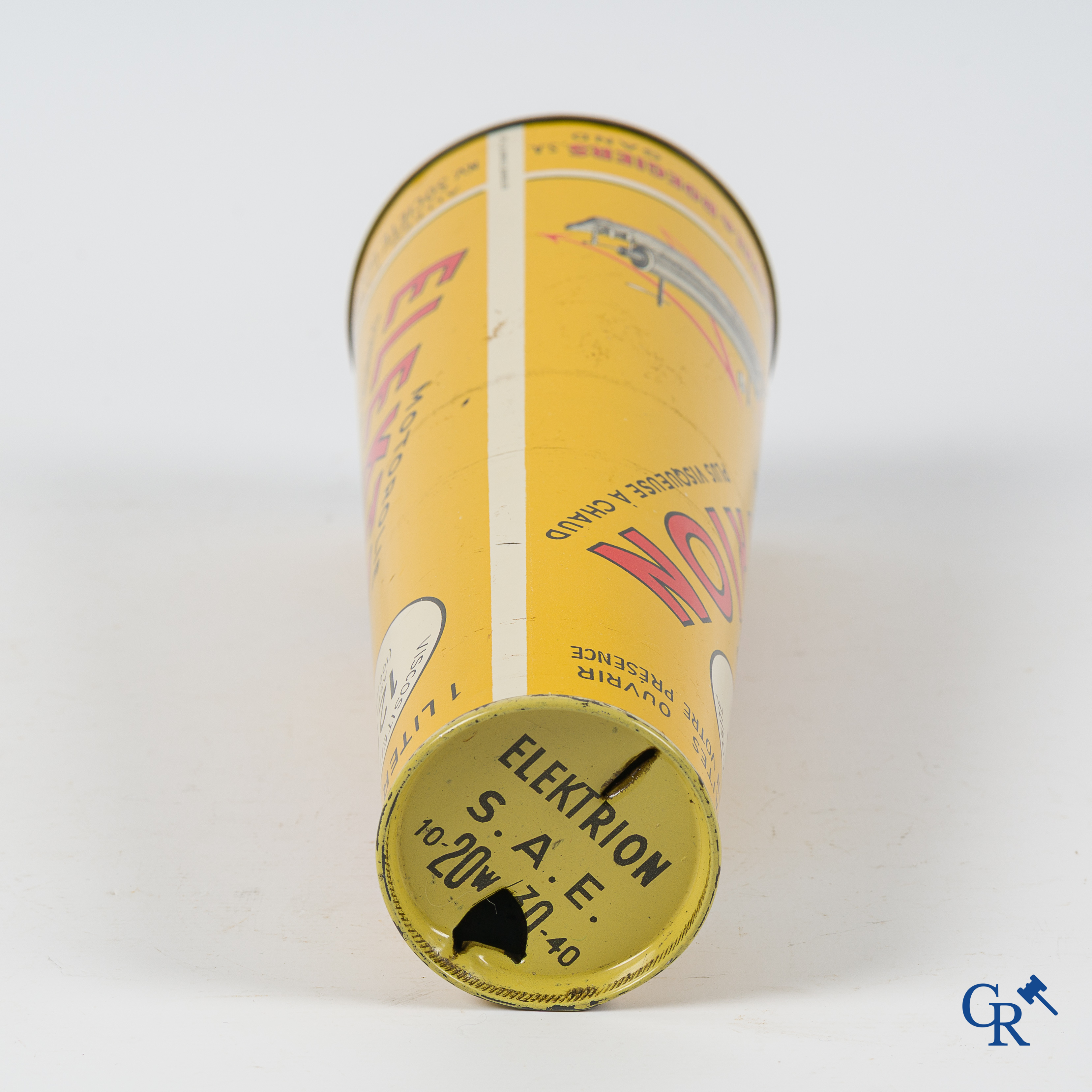 Elektrion, conisch olieblik 1 Liter. Société des Huiles De Cavel & Roegiers S.A. Gand. Ets. J.B. Gabriels Bruxelles.
