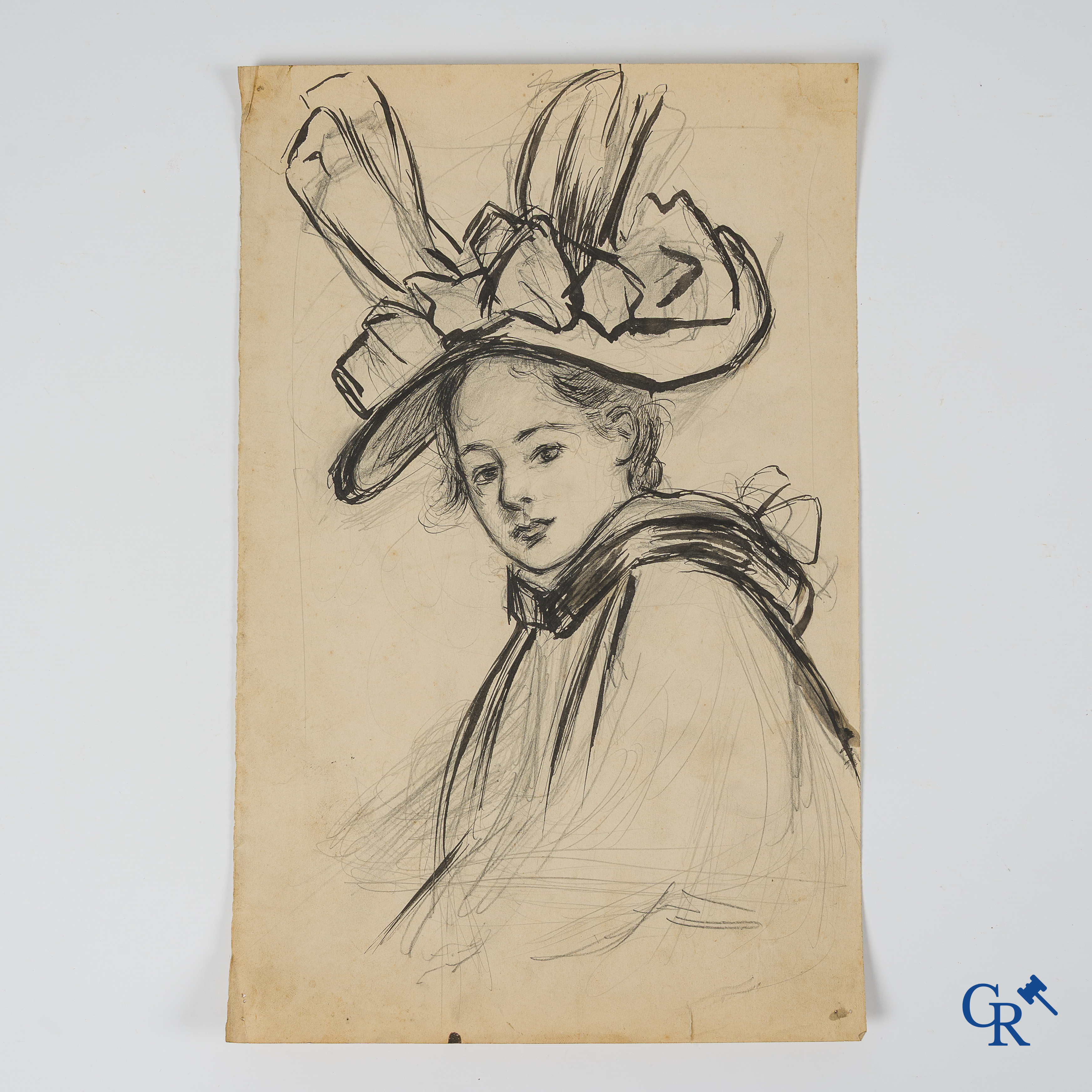 Firmin Bouisset (1859-1925) Portret van Yvonne Bouisset. Potlood en Oost-Indische inkt op papier.