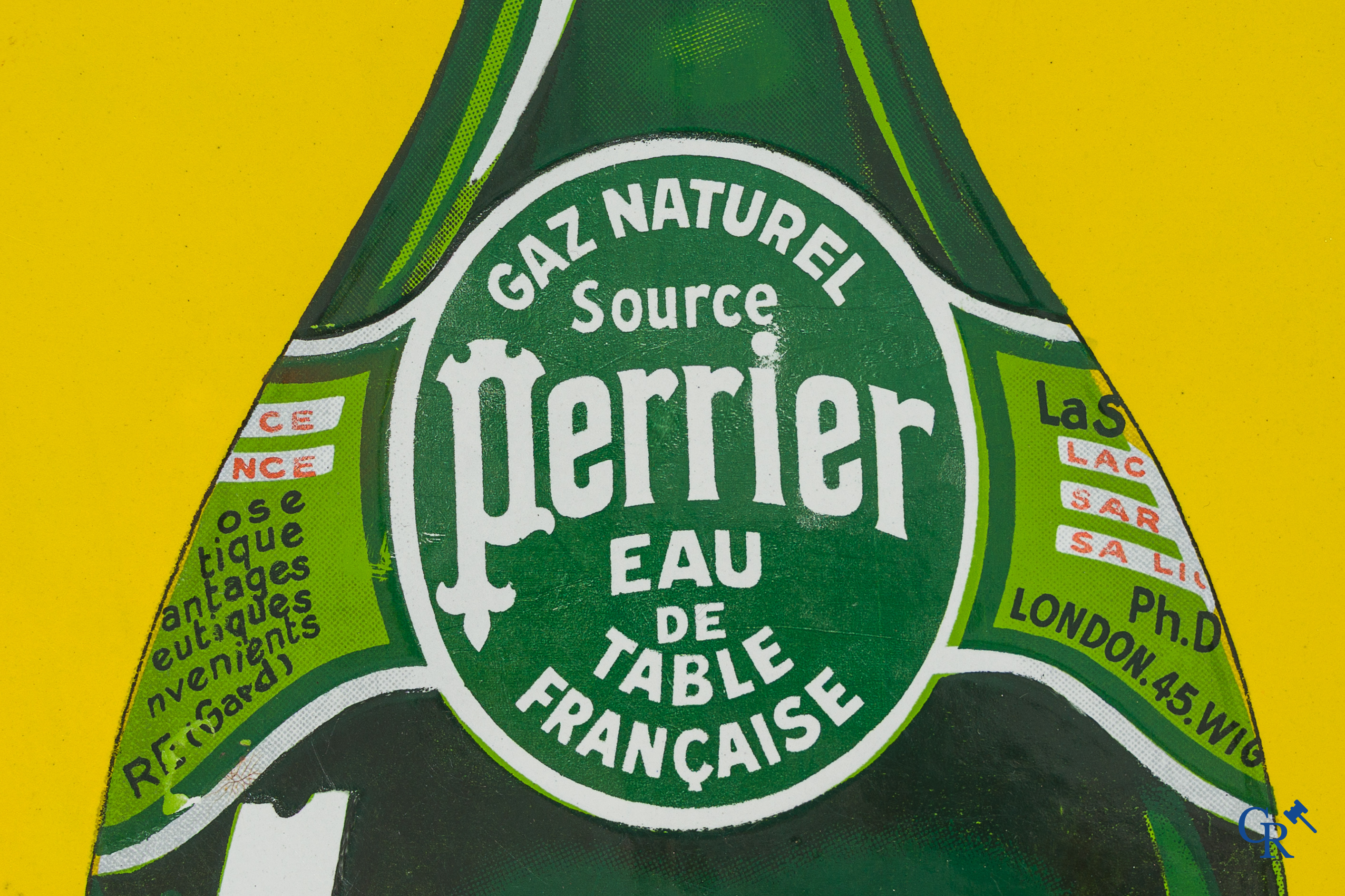 Perrier. Emaille reclamebord voor het bronwater van Perrier. Emaillerie Alsacienne Strasbourg. 30'er jaren.