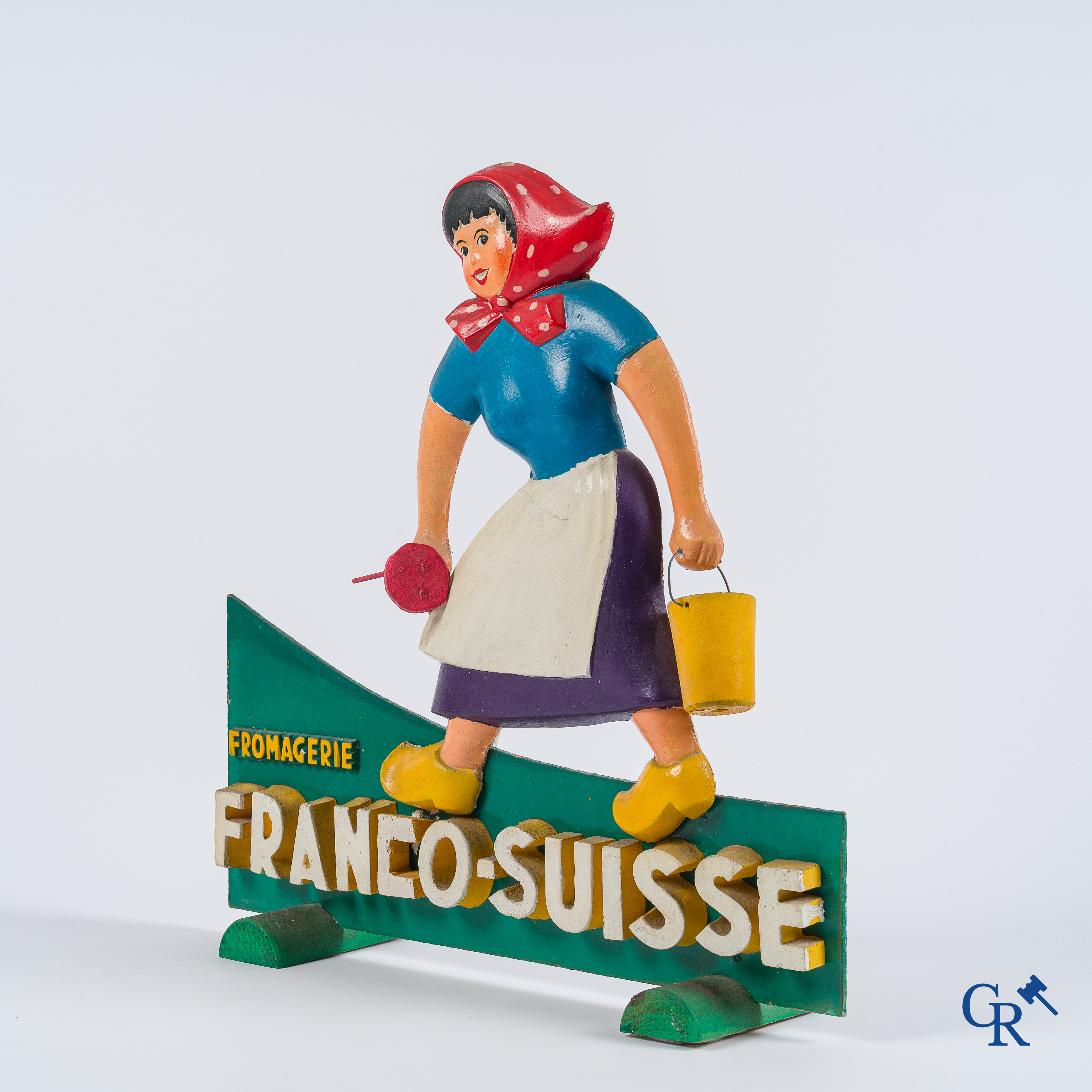 Fromagerie Franco Suisse. Publiciteit in plaaster en hout voor de kaasproducten van Franco-Suisse. Jaren '50-'60.