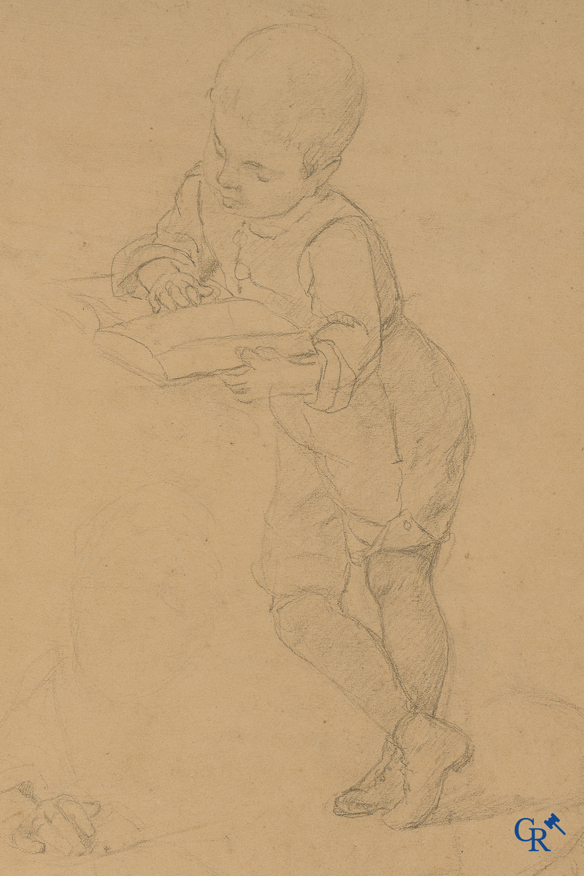 Firmin Bouisset (1859-1925) Schets van een lezende Jacques Bouisset. Potlood op papier.