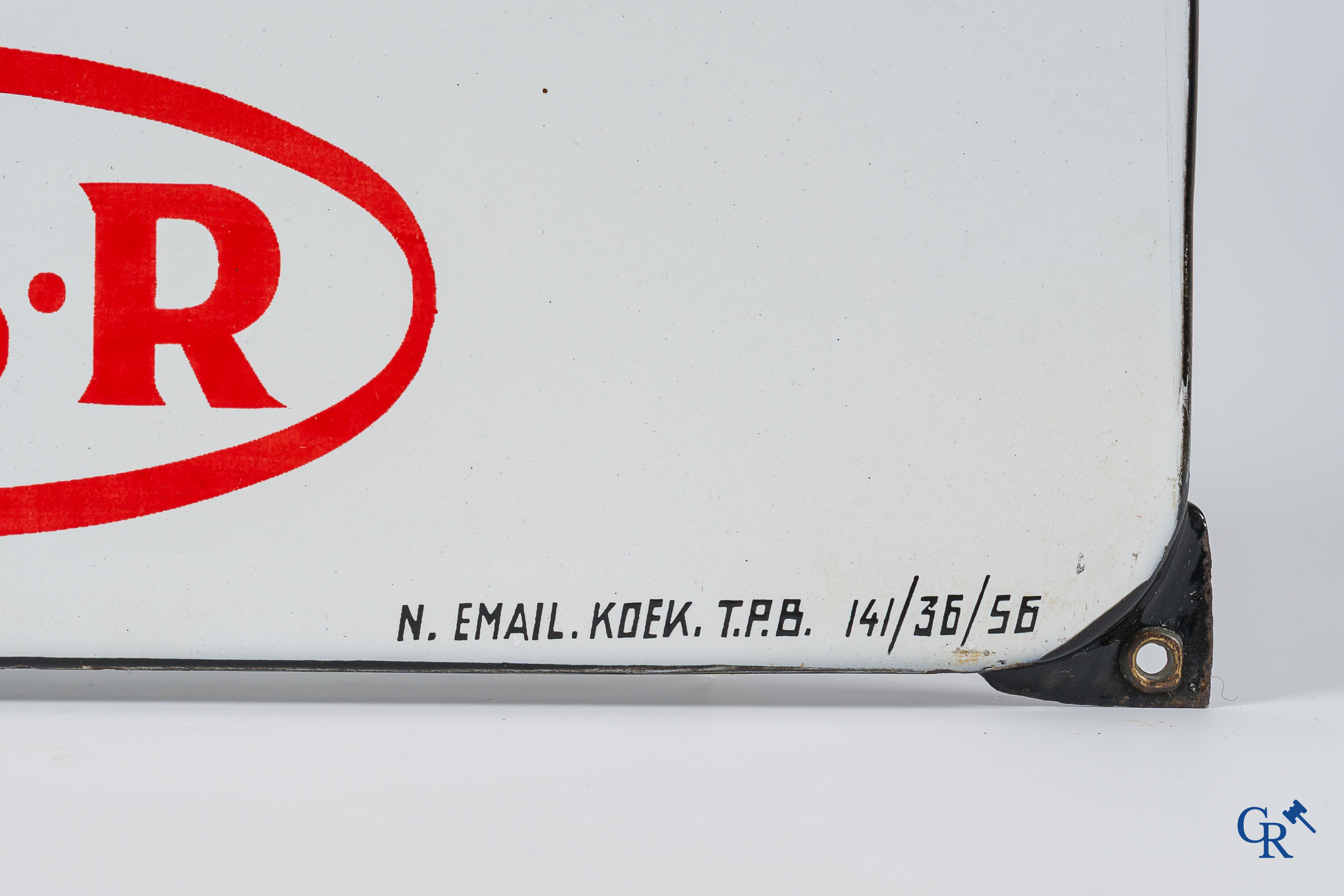 Speed, emaille reclamebord voor snelverhardend portlandcement van C.B.R. Emaillerie Koekelberg 1956.