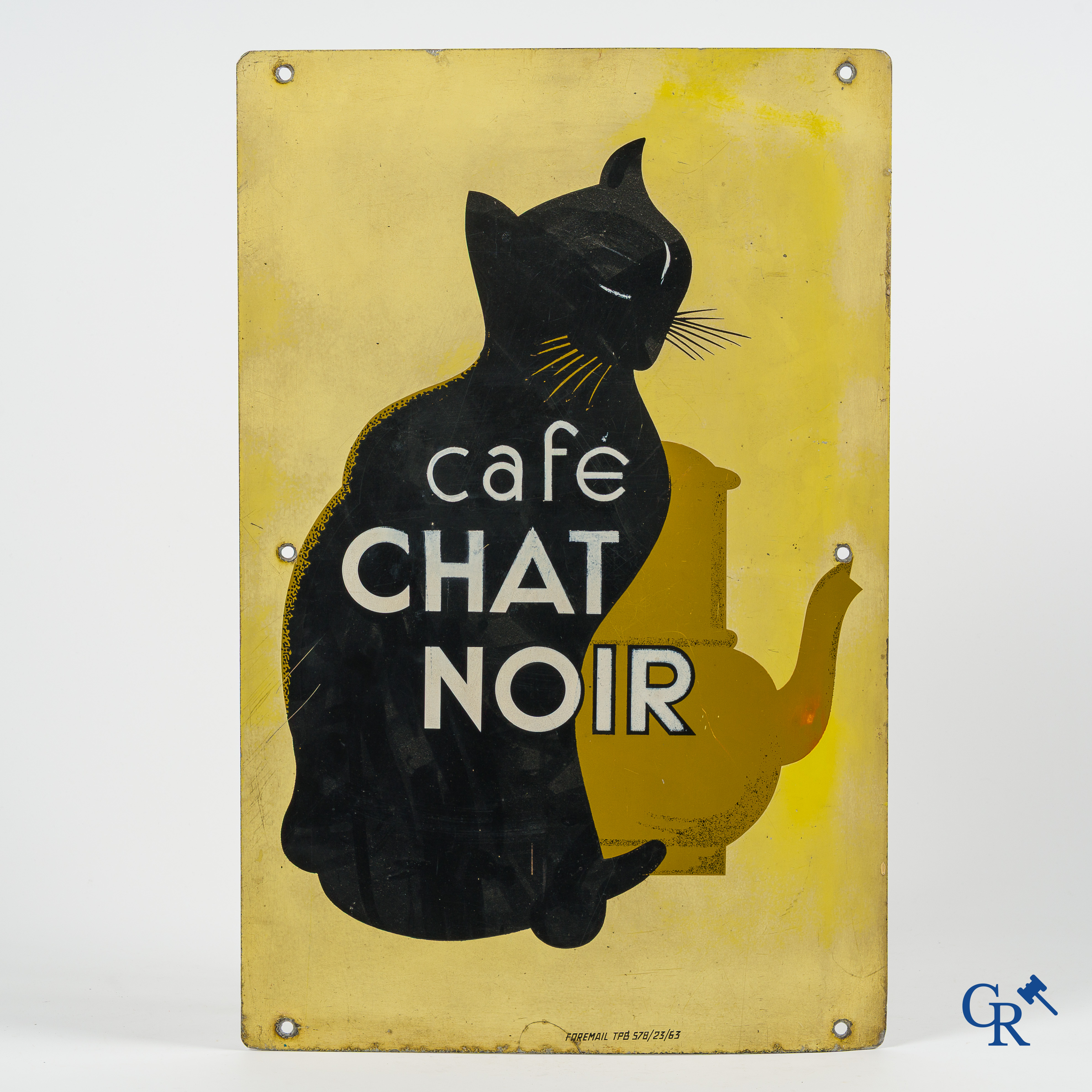 Café Chat Noir. Publiciteitsbord op aluminium voor koffies "De Zwarte Kat" van Douwe Egberts. Foremail TPB 578/23/63.