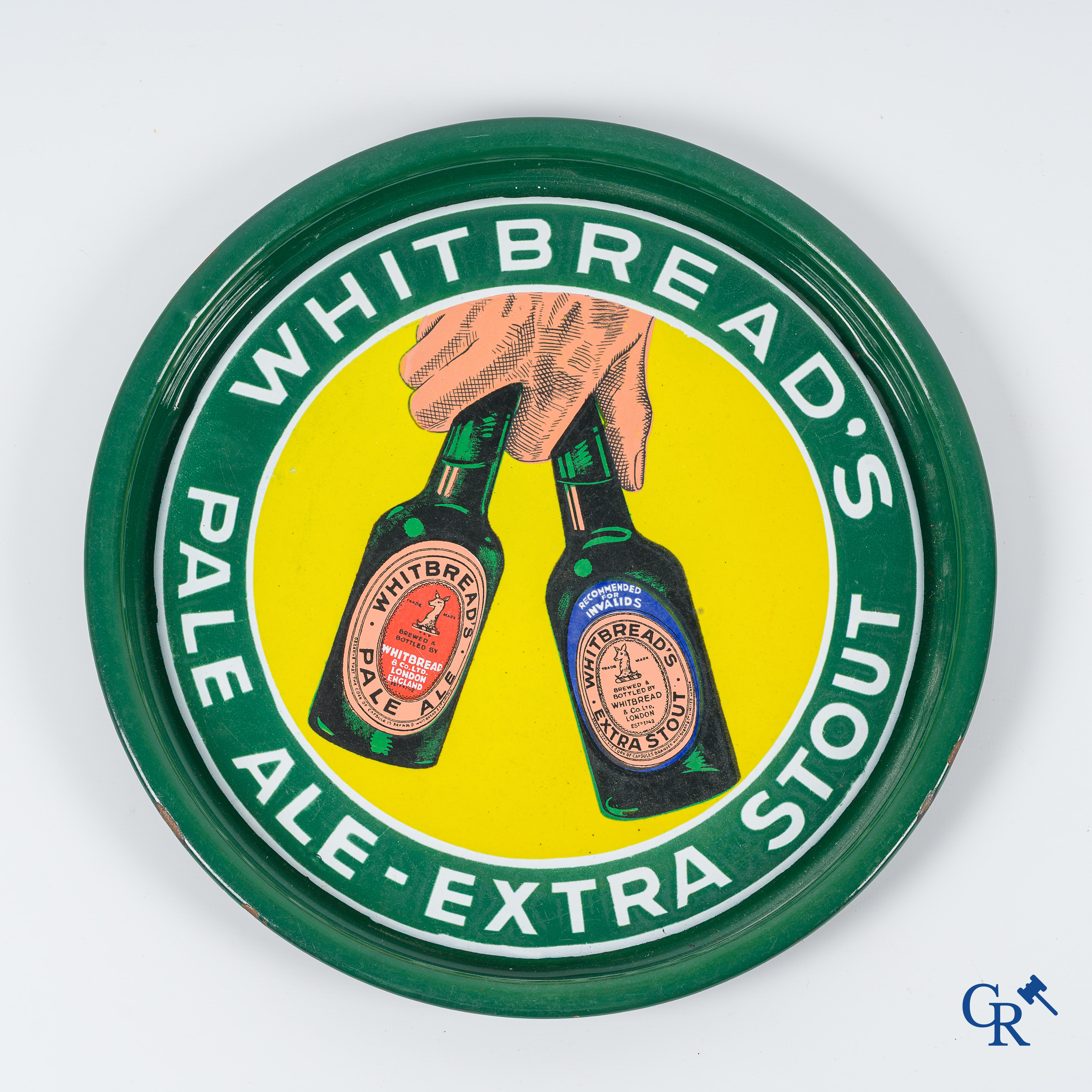 Whitbread's. Pale Ale-Extra Stout. Publiciteits dienblad in emaille. Jaren '40.