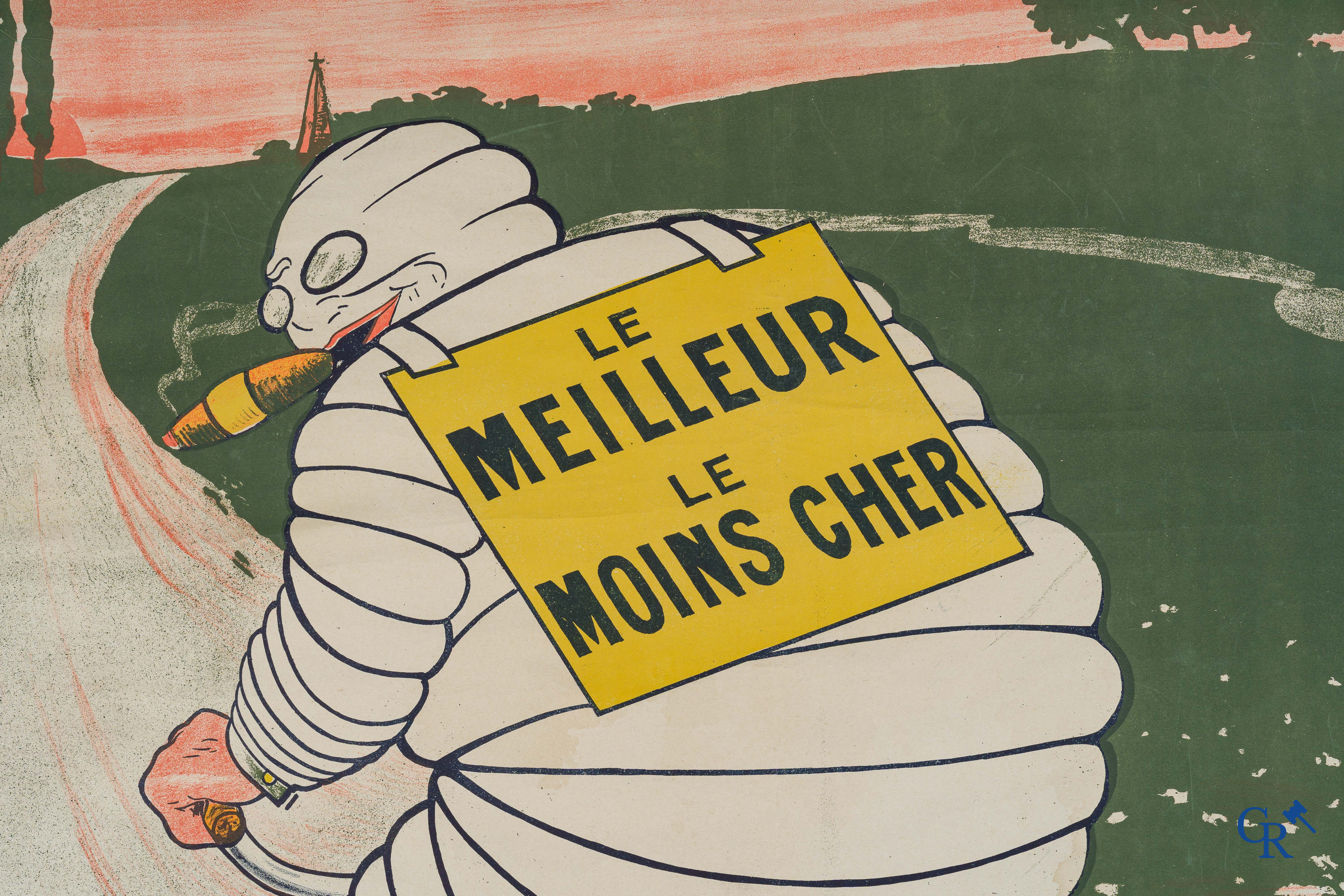Pneu Vélo Michelin. Affiche voor fietsbanden Michelin. Zeldzame Belgische uitgave. Bulens Frères Bruxelles. Circa 1920.