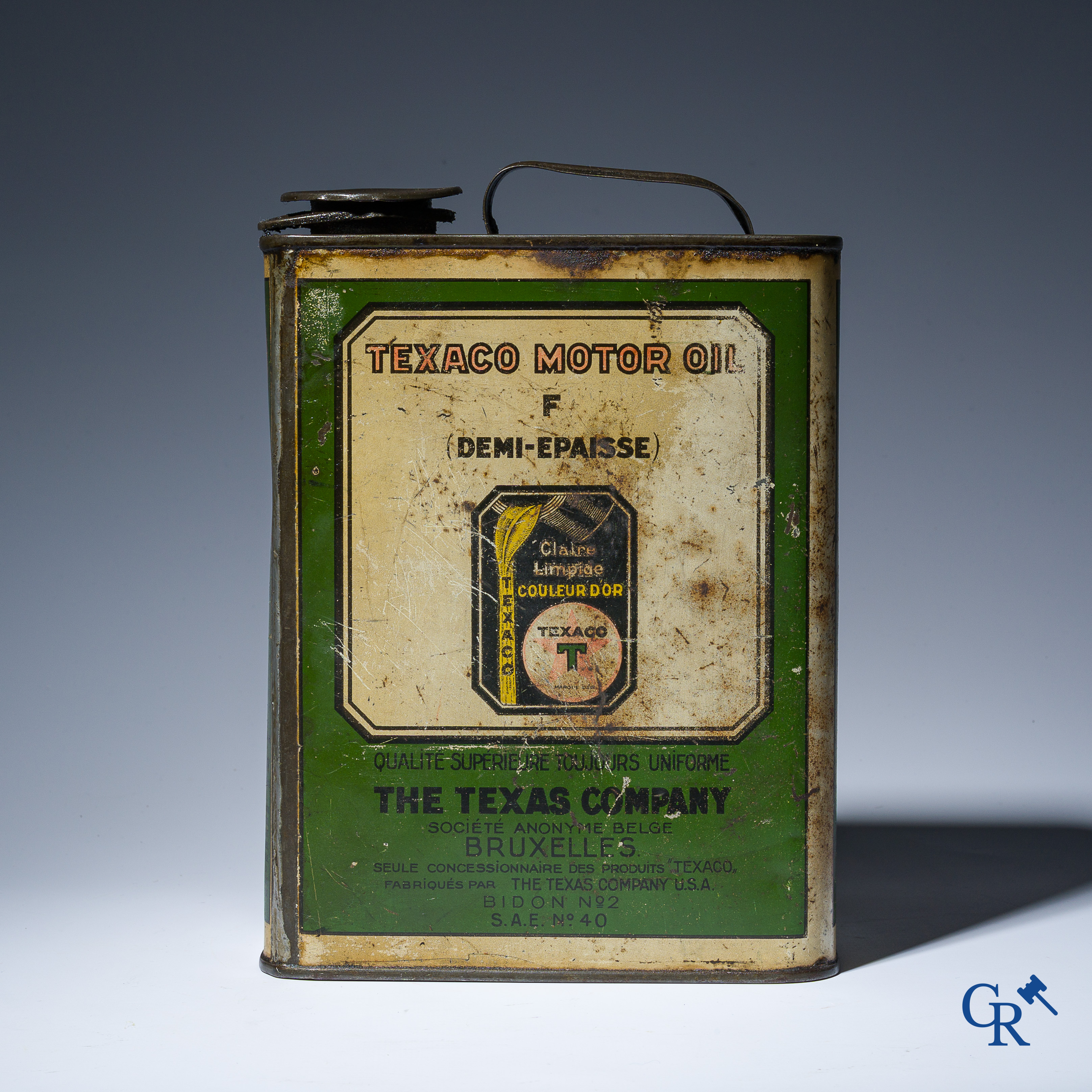 Texaco Motor Oil. Olieblik voor The Texas Company Bruxelles. Jaren '30. Etabl. J. Schuybroek S.A. Hoboken Anvers.
