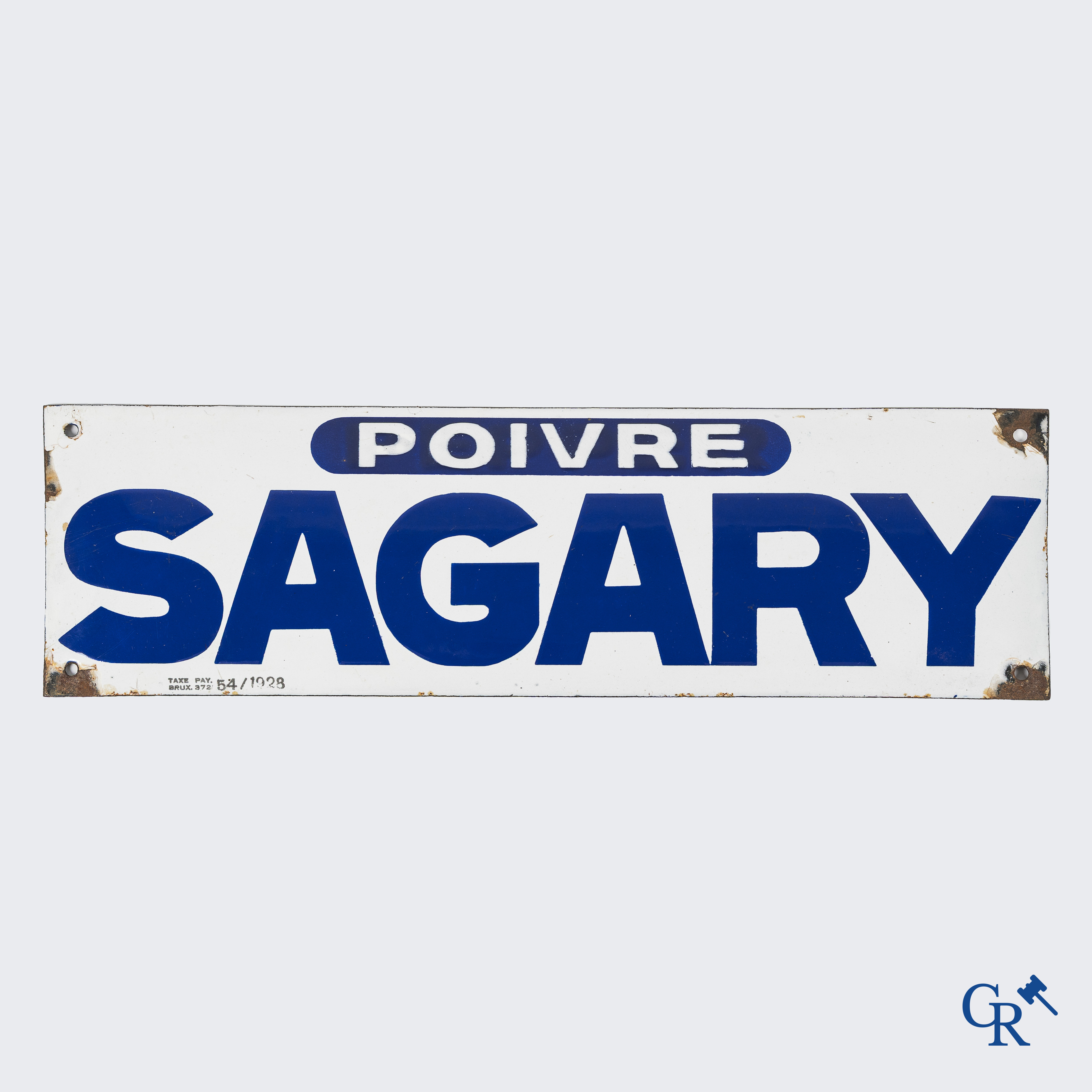Poivre Sagary. Belgisch emaille reclamebord voor specerijen van het merk Sagary. 1928.