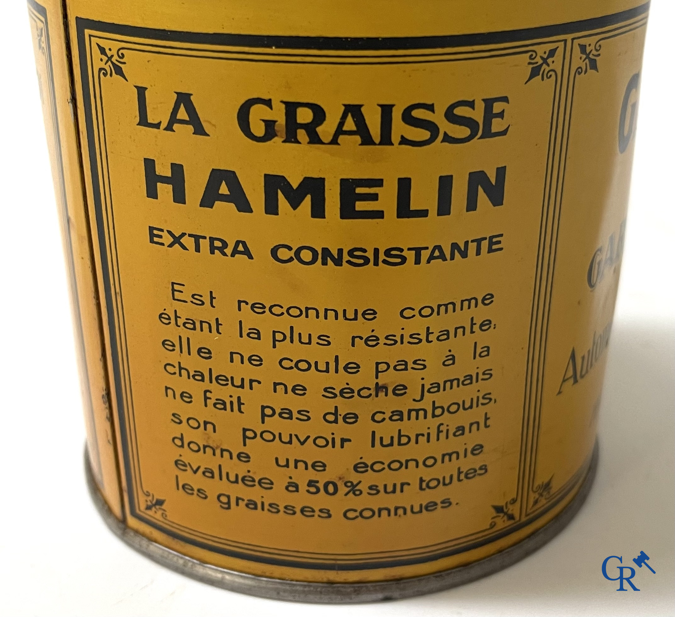 Automobilia. 6 blikken voor autosmering. Graisse Renault, Equateur, Motorine Veedol, Hamelin, Shell. Jaren '50.