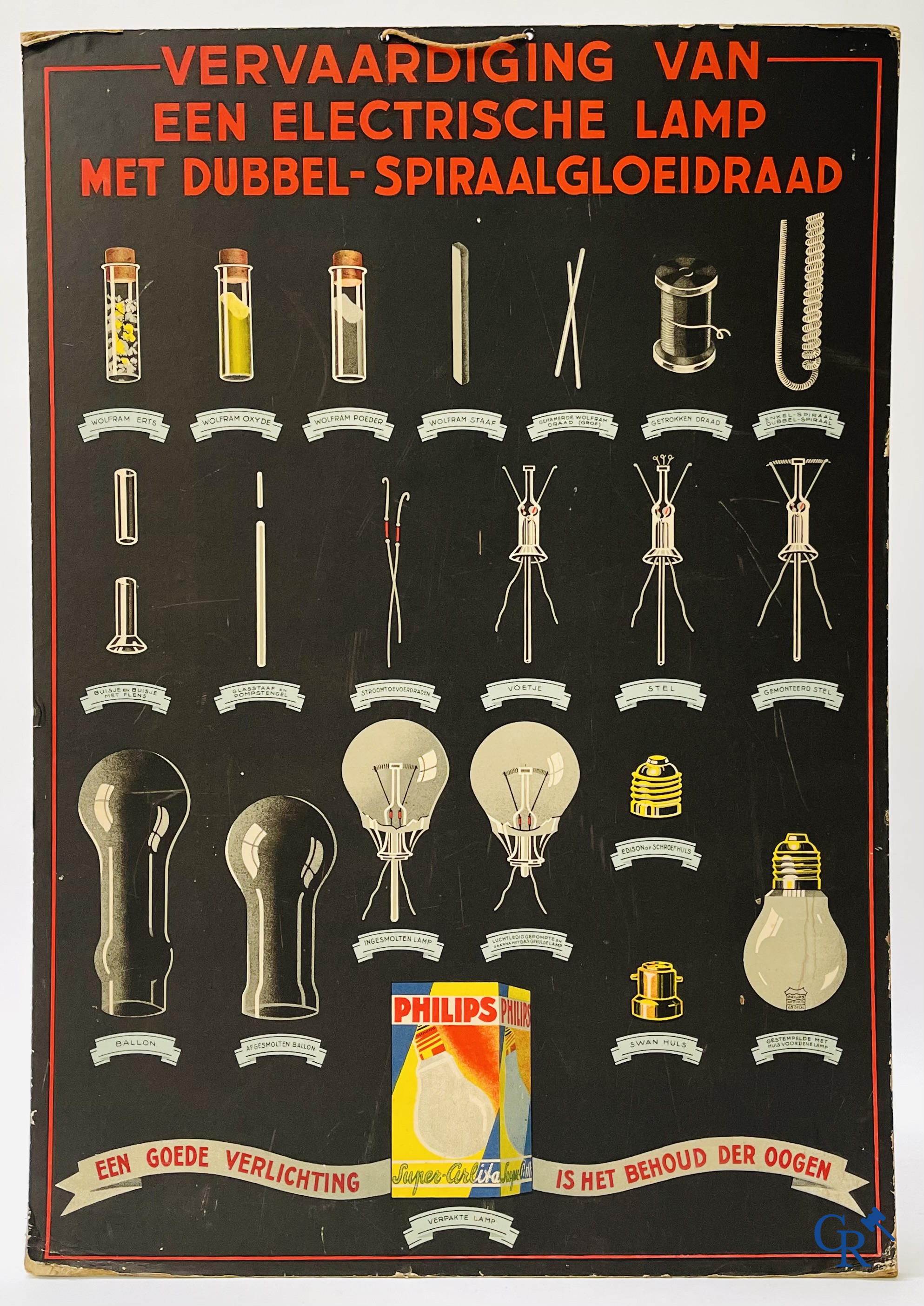 Philips. Publiciteitskarton voor Philips lampen. Dubbelzijdig, jaren '40.