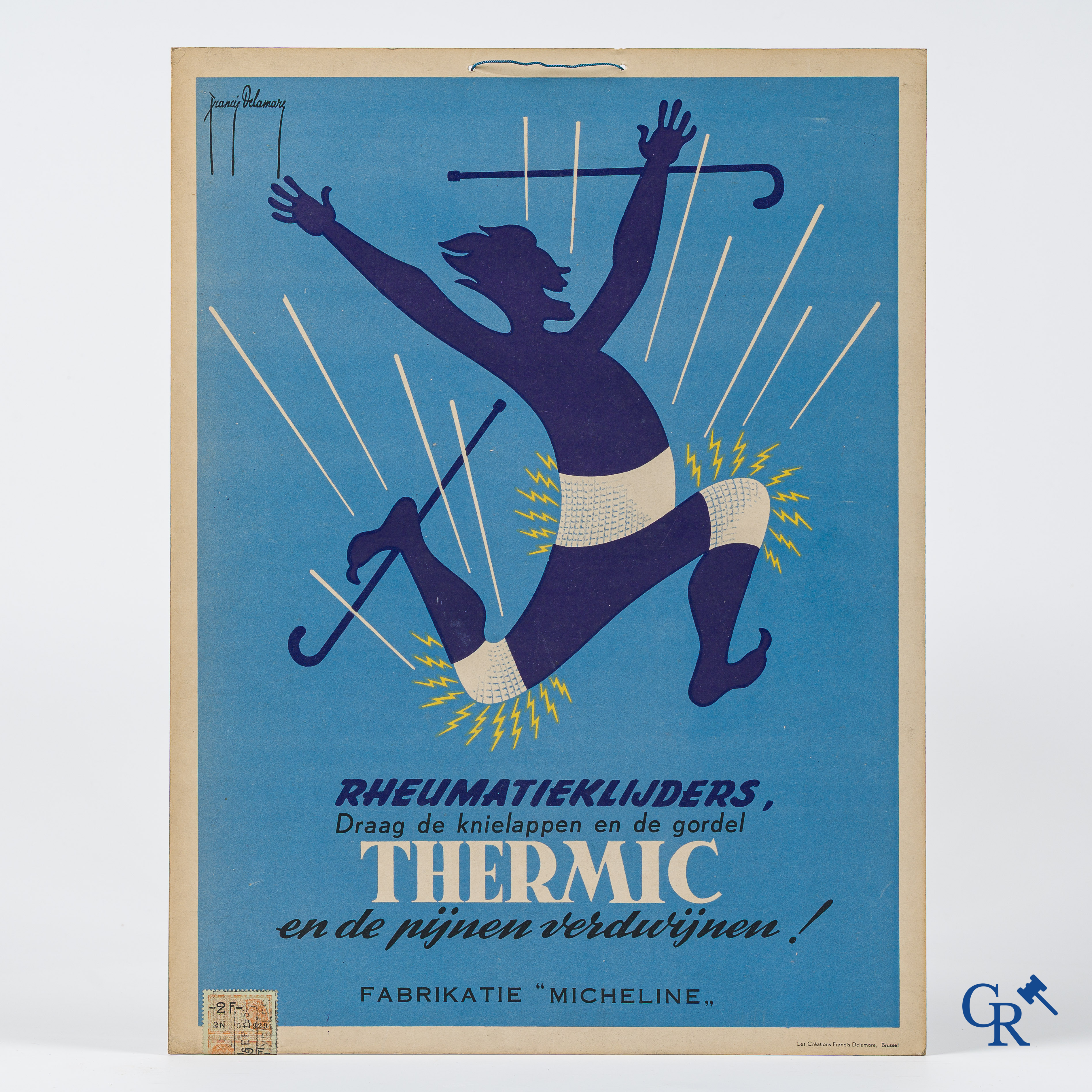 Francis Delamare (1895-1972) Dubbelzijdig en tweetalig publiciteitskarton voor de producten van Thermic.
