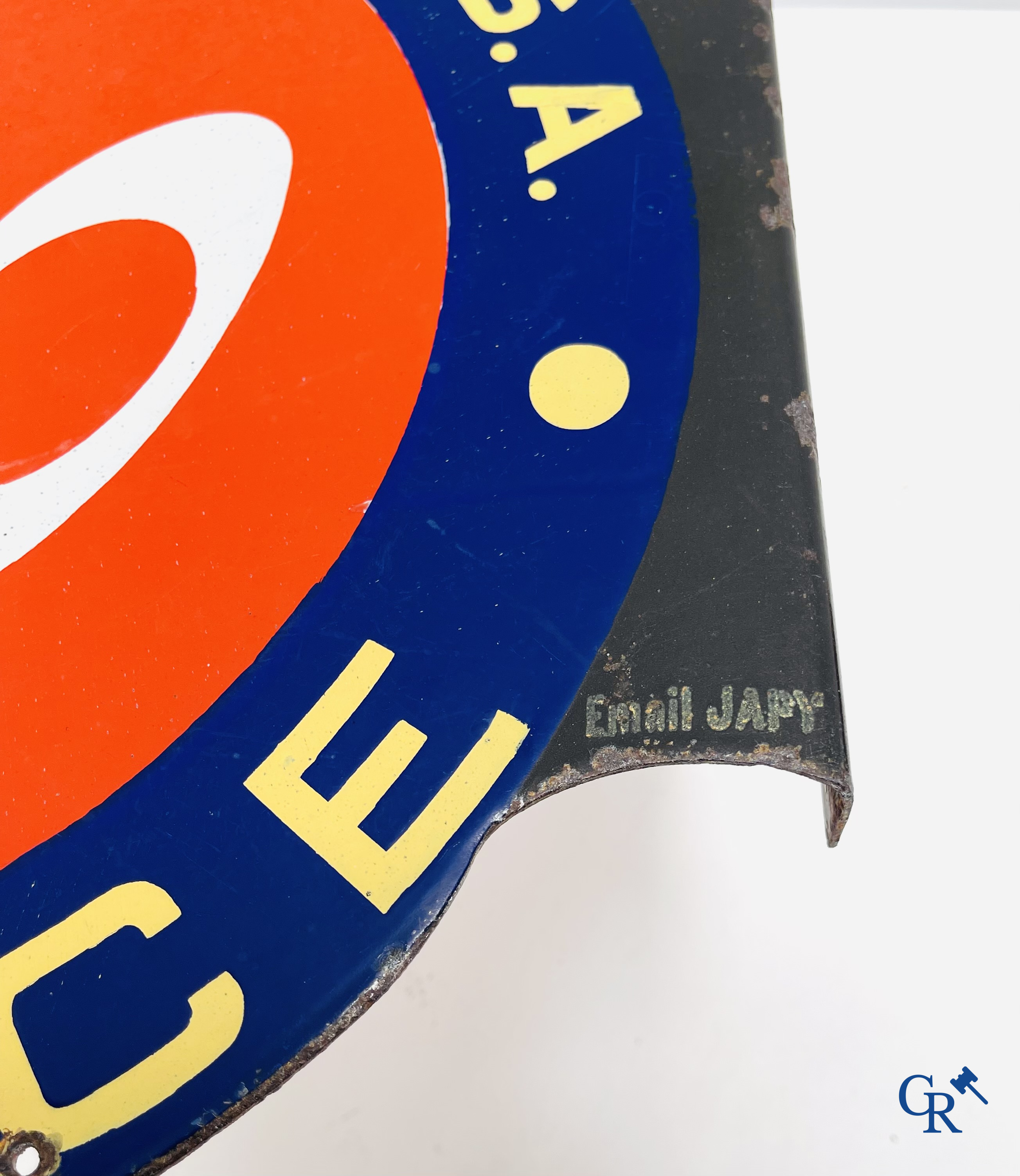 Eco. Double-sided enamelled publicity sign for petrol from the Société Anonyme l'Economique. 1920's-1930's.