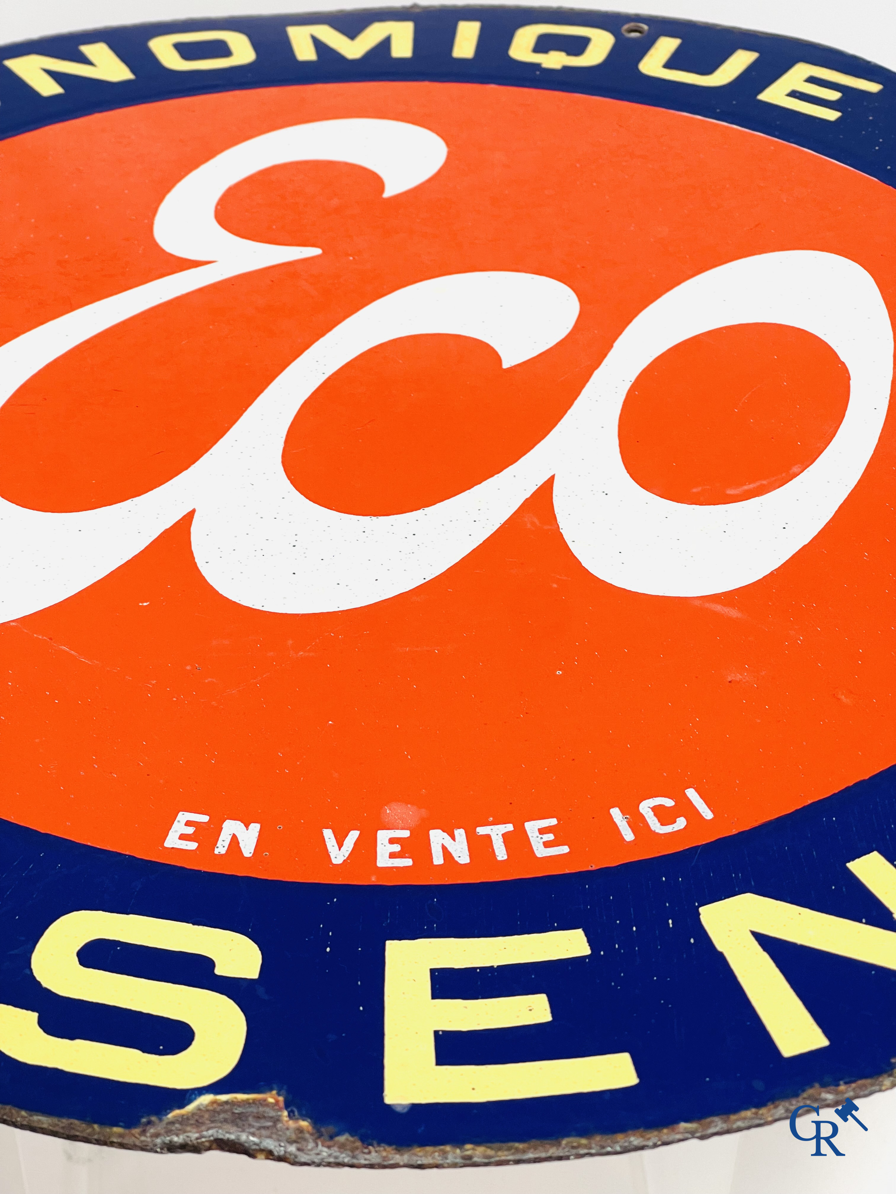Eco. Double-sided enamelled publicity sign for petrol from the Société Anonyme l'Economique. 1920's-1930's.