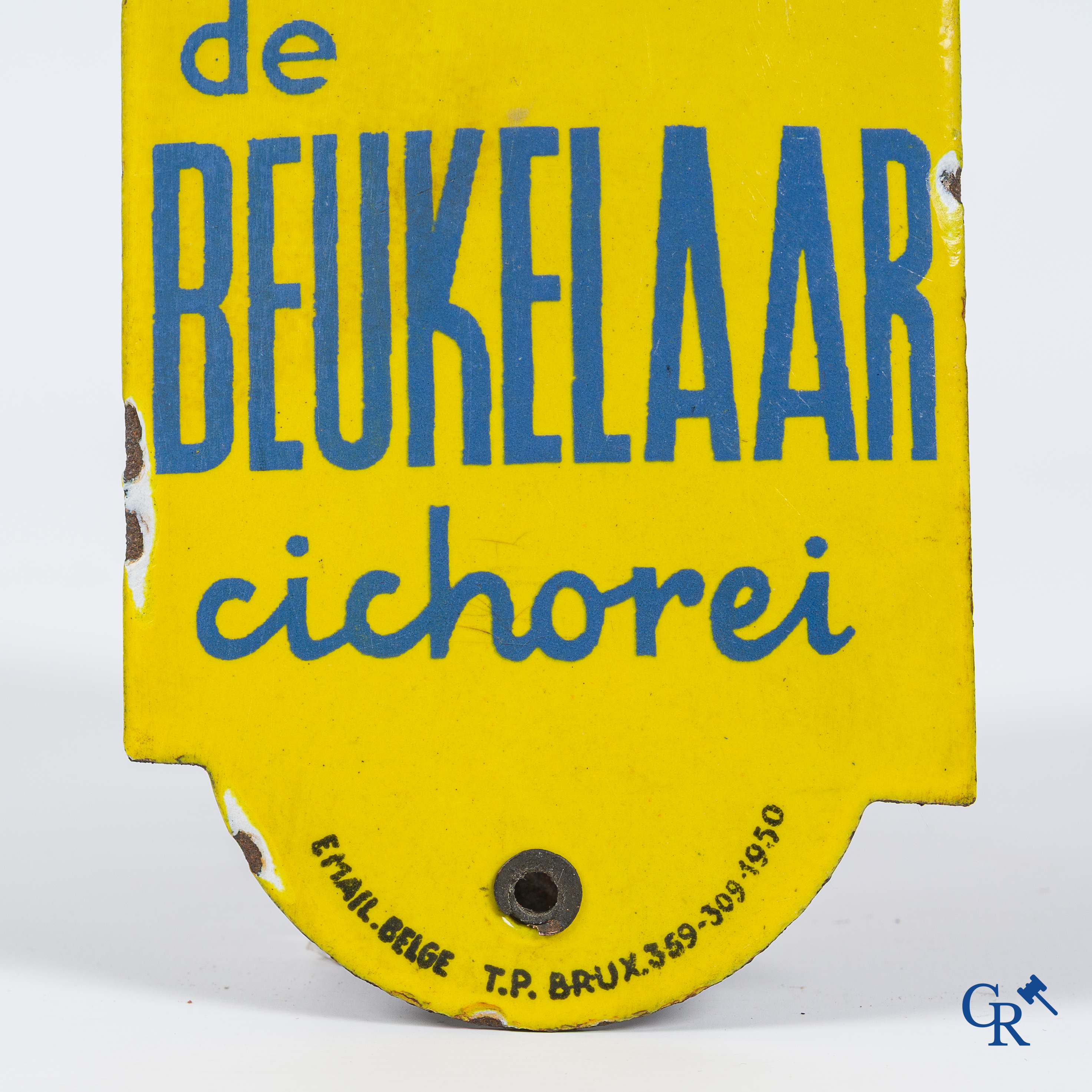 Cichorei de Beukelaar. Originele deurpost in émaille voor de Beukelaar. Emaillerie Belge 1950.
