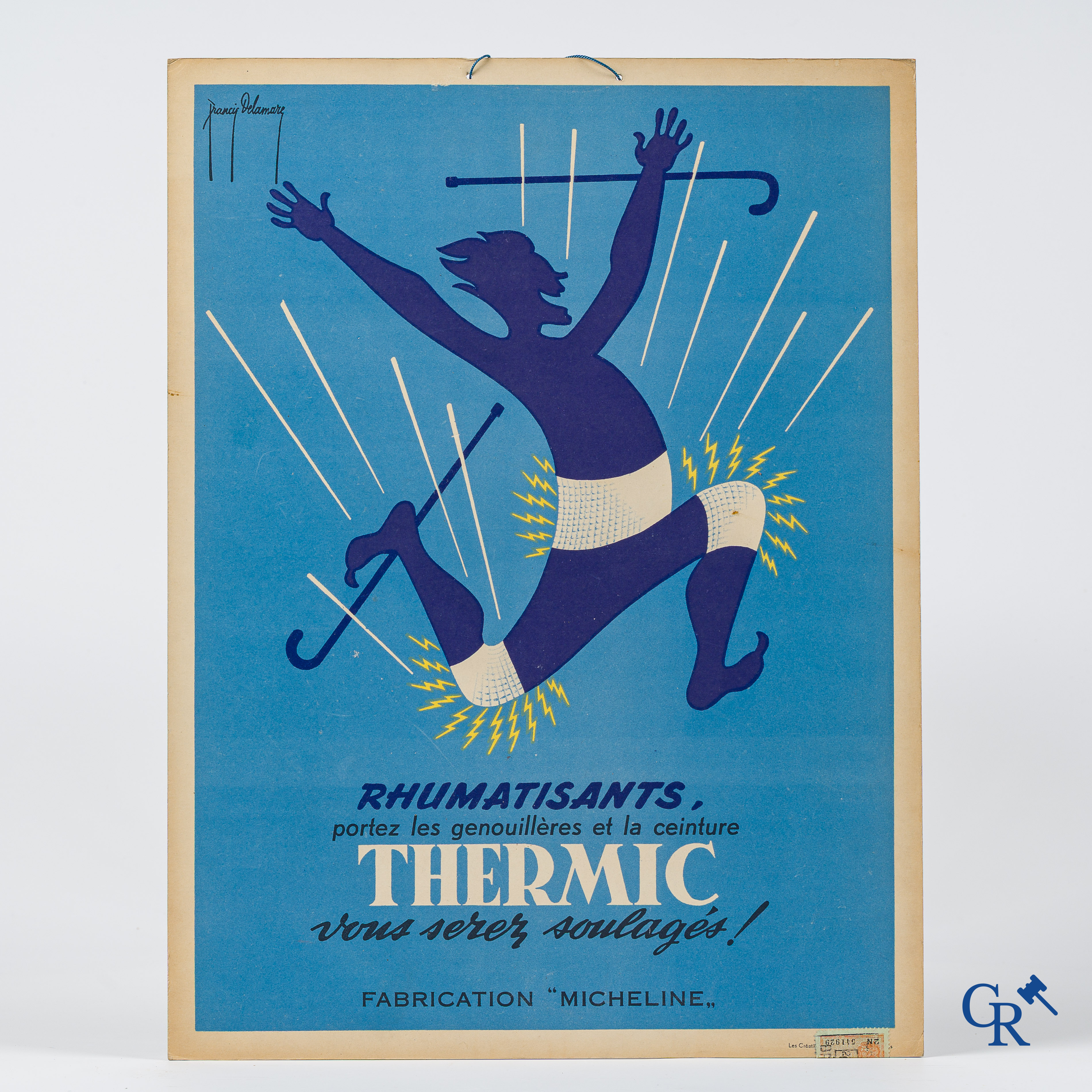 Francis Delamare (1895-1972) Dubbelzijdig en tweetalig publiciteitskarton voor de producten van Thermic.