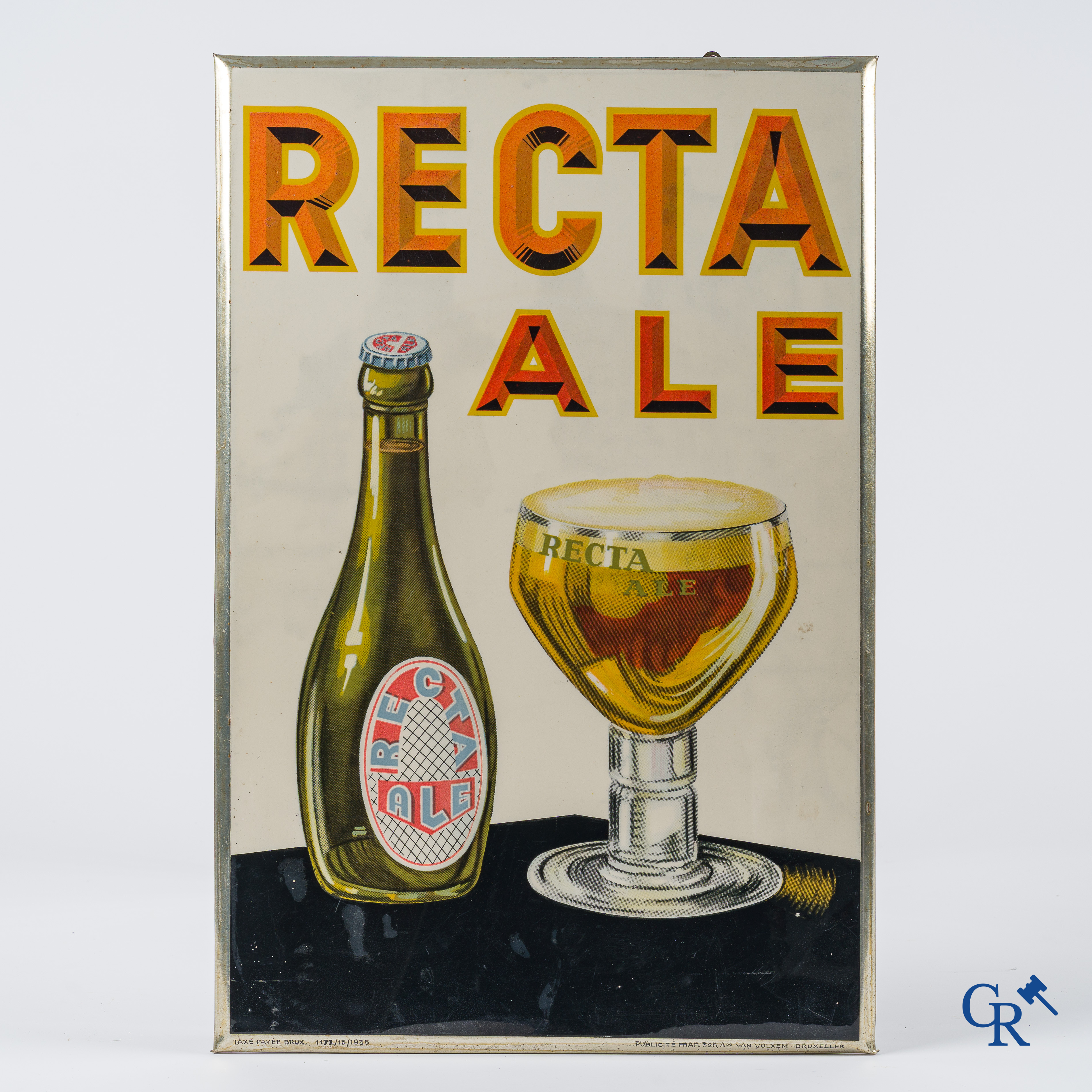 Recta Ale. Publiciteit in glacoïde voor het Belgische Recta bier door brouwerij Den Engel. 1935.