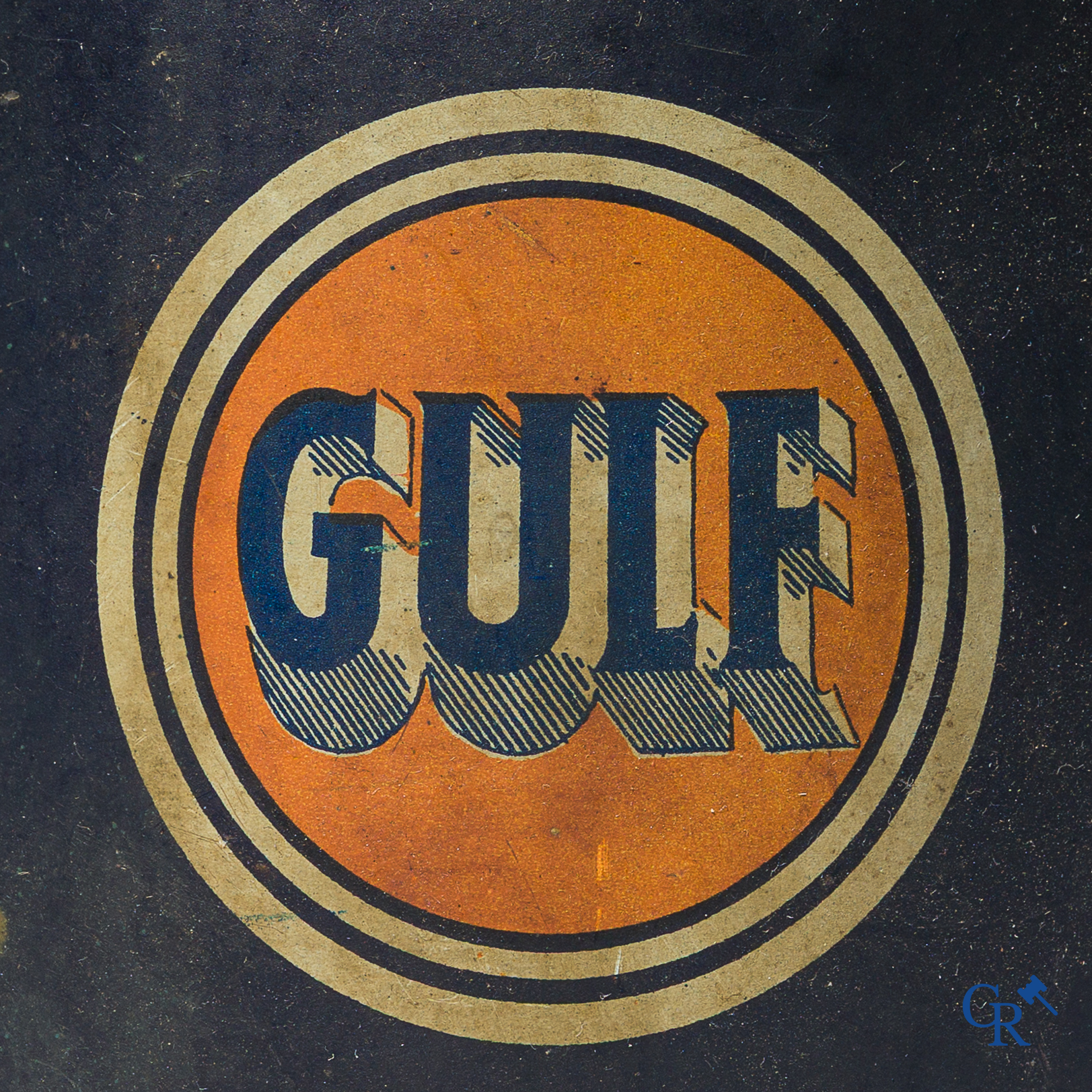 Gulf. Goedbewaarde oliekan of schenkkan voor de S.A. des Huiles Spidoleine Antwerpen. Jaren '20-'30.