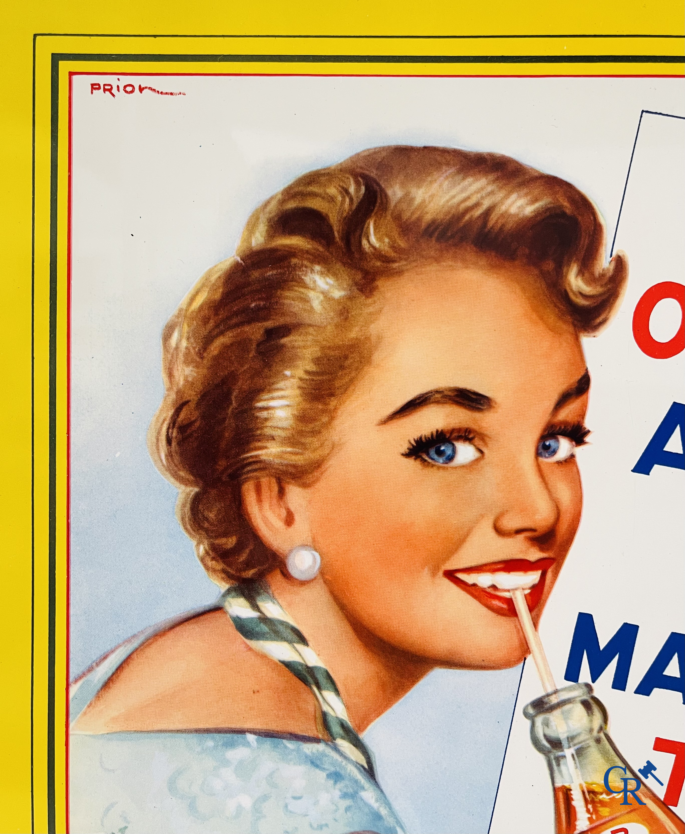 Fontana Limonade. Blikken reclamebord met een afbeelding ontworpen door Prion. J.B. Sobi Brussel 1958.