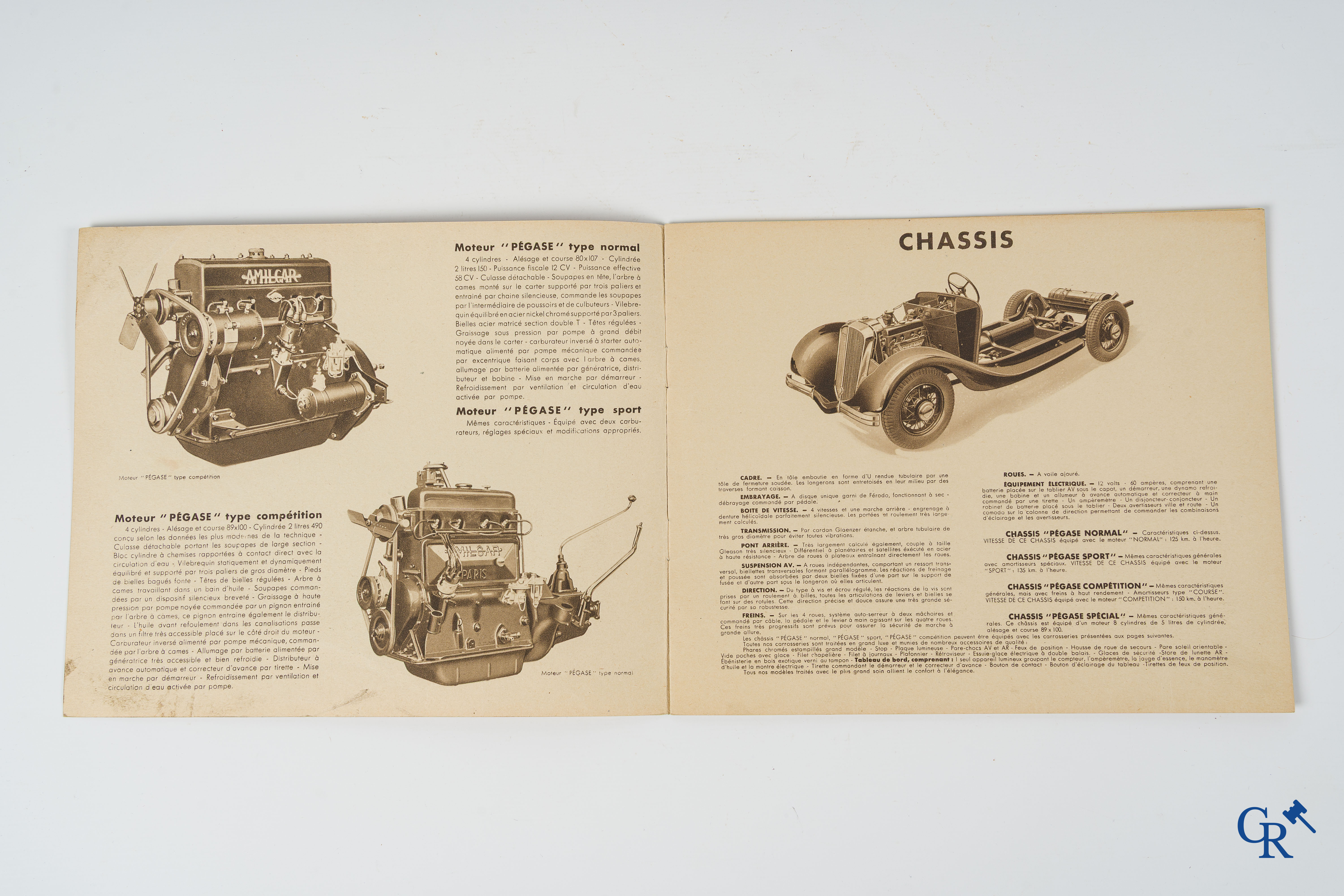Automobilia. Géo Ham voor Amilcar. Originele publiciteitsfolder voor Amilcar, modèles Pégase. 1935-1936.
