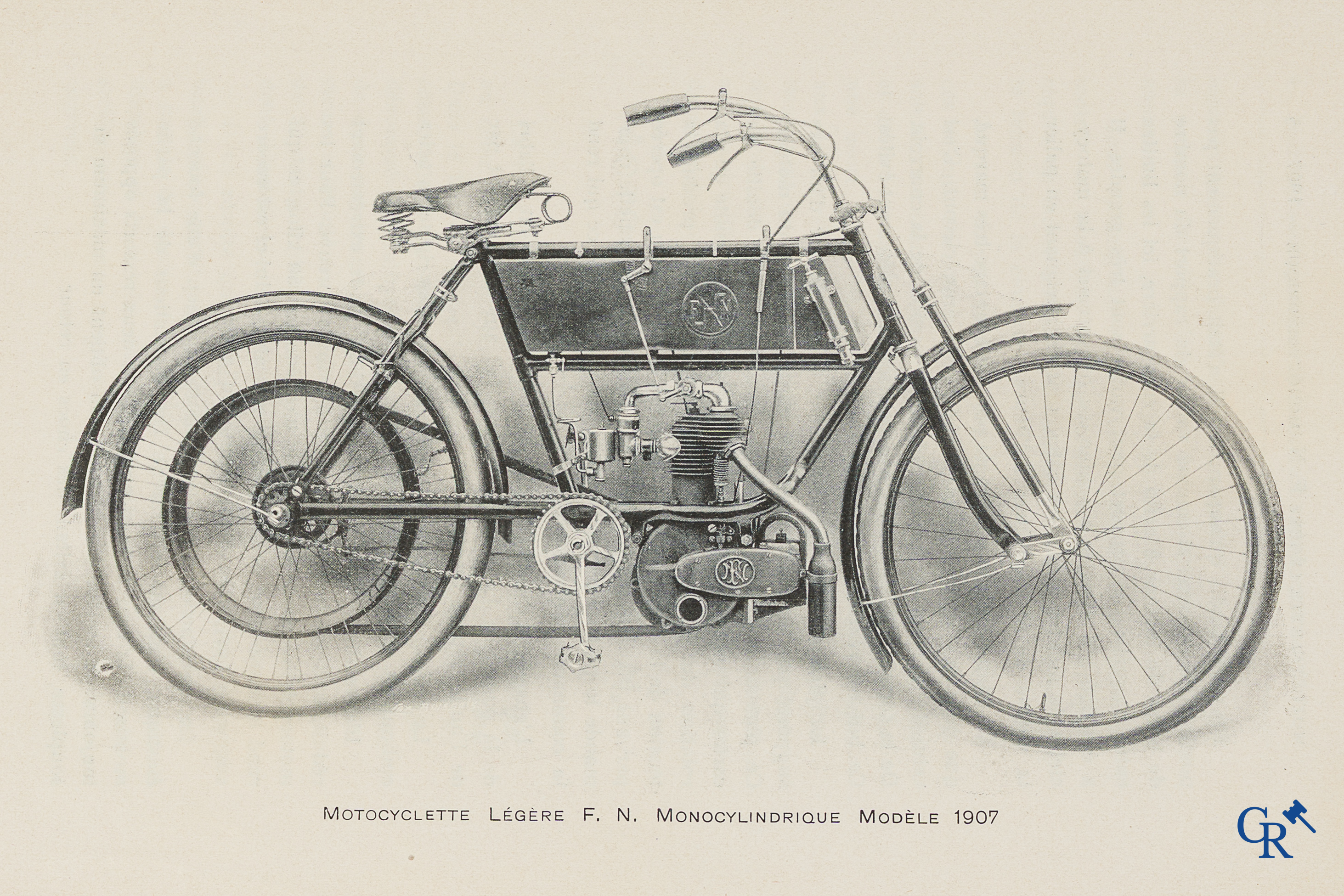 FN. Fabrique Nationale, Luik. Publiciteitsfolder voor de lichte motorfietsen F.N., één cylinder, model 1907.