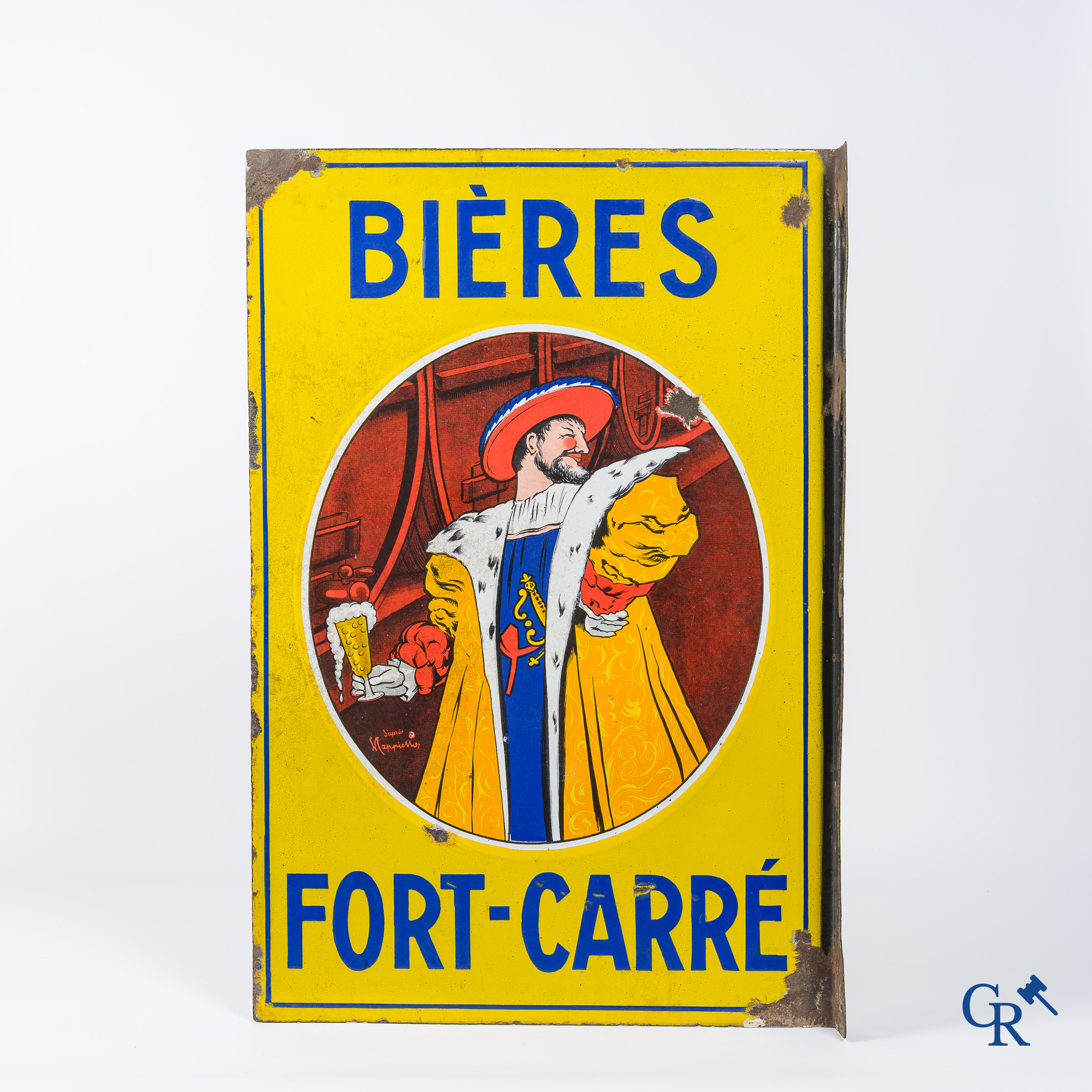 Leonetto Cappiello. Bières Fort-Carré. Emaille uithangbord voor de bieren van brasserie Fort-Carré. Jaren '30.