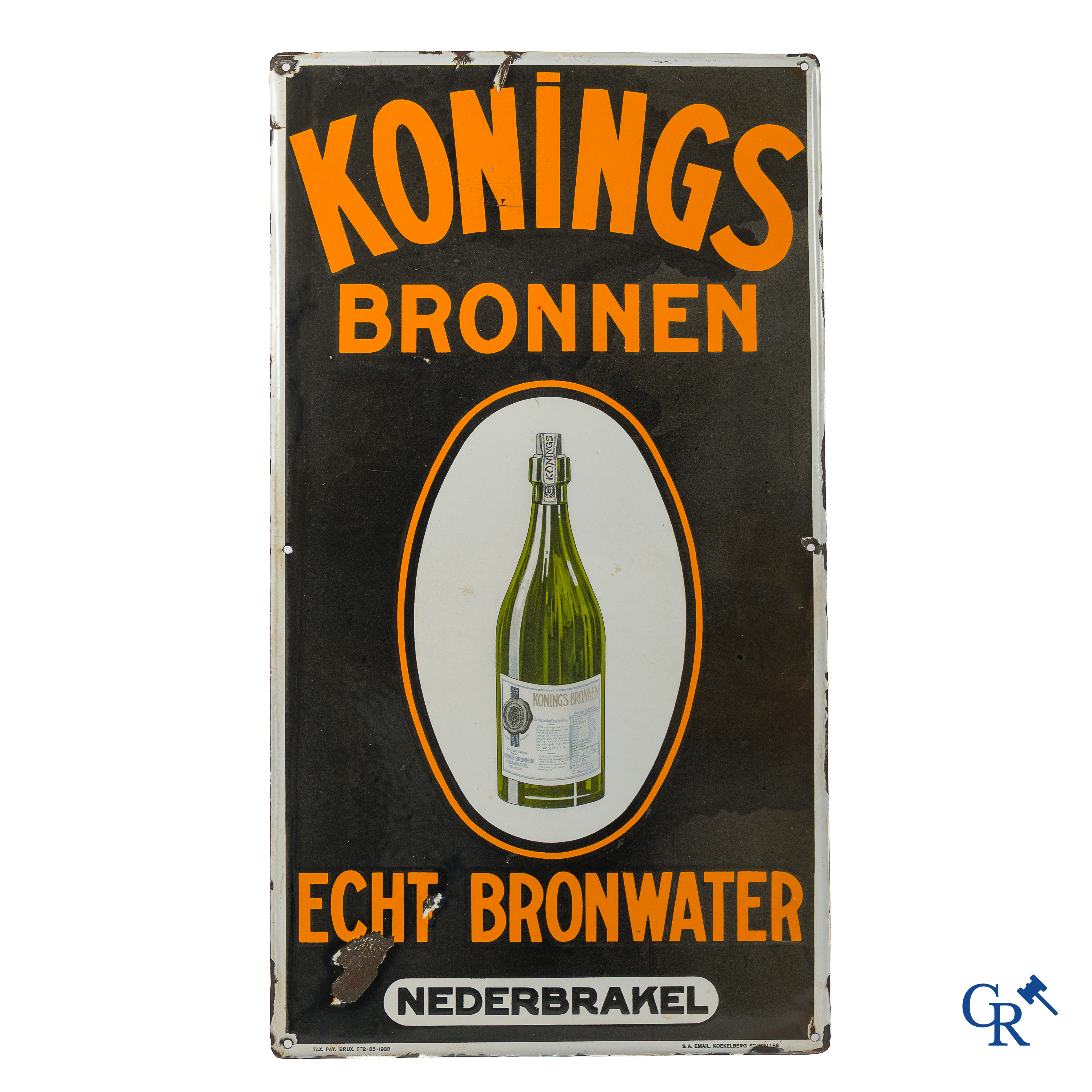 Konings Bronnen. Zeldzaam emaille reclamebord voor het KaBé bronwater van Nederbrakel. Emaillerie Koekelberg 1933.
