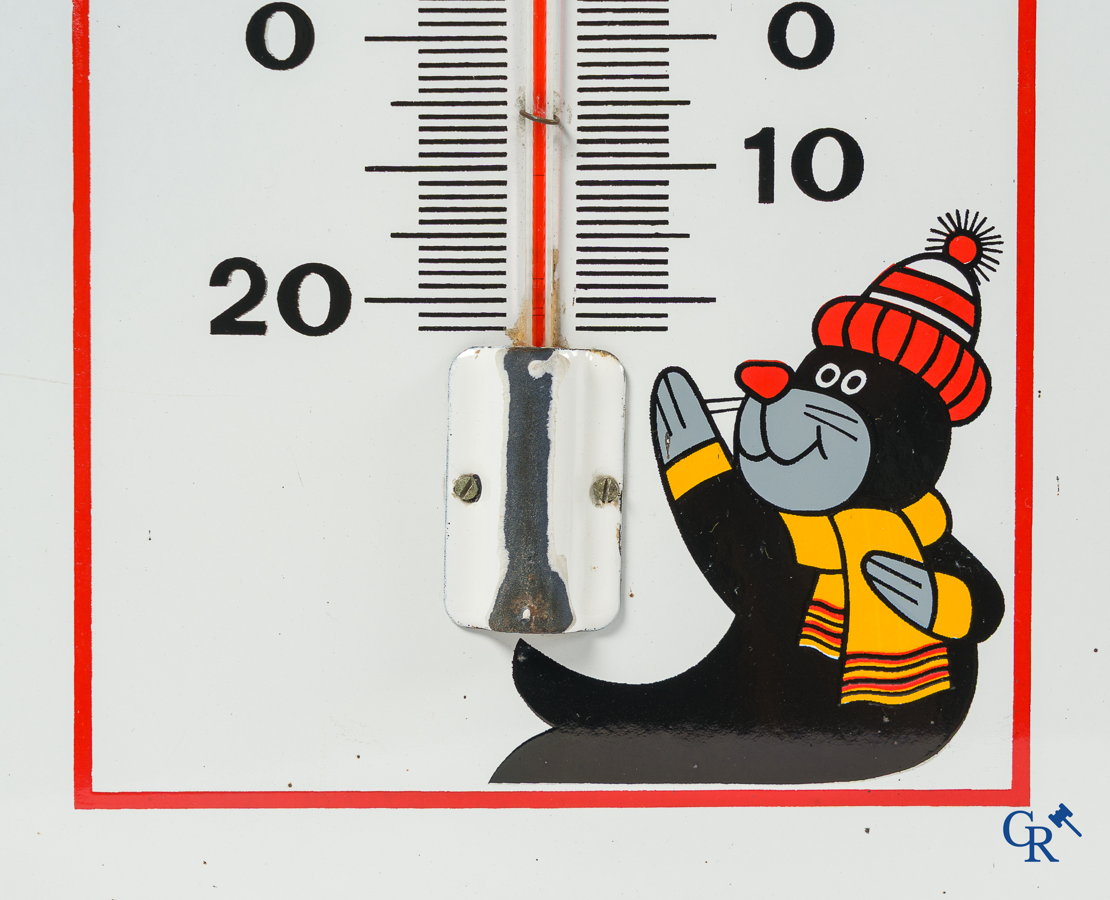Lubrifiants Cofran. Emaille reclamebord met ingewerkte thermometer voor auto smeermiddelen Cofran. Jaren '60.