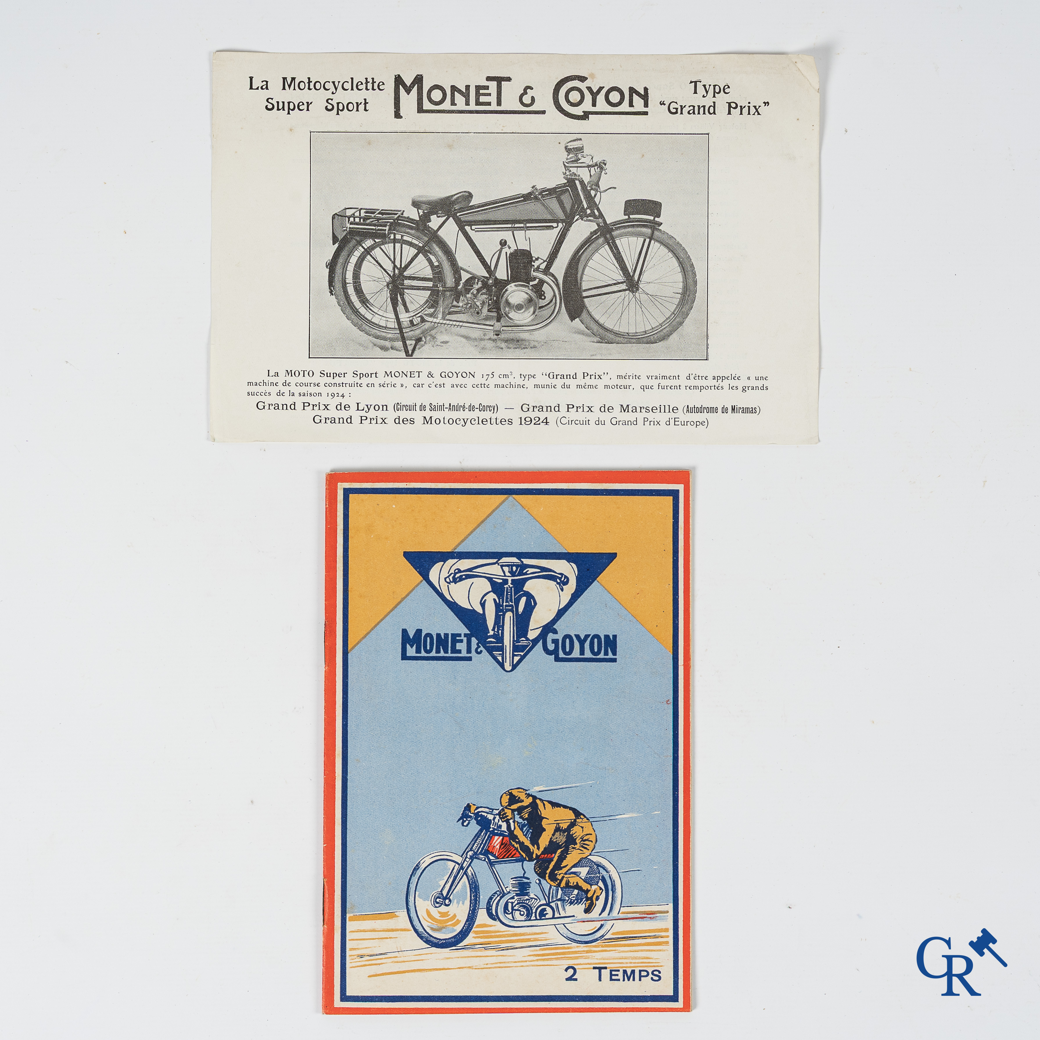 Monet & Goyon. Originele smeer- en onderhoudsboek voor 2-takt motorfietsen en een flyer voor de Super Sport.