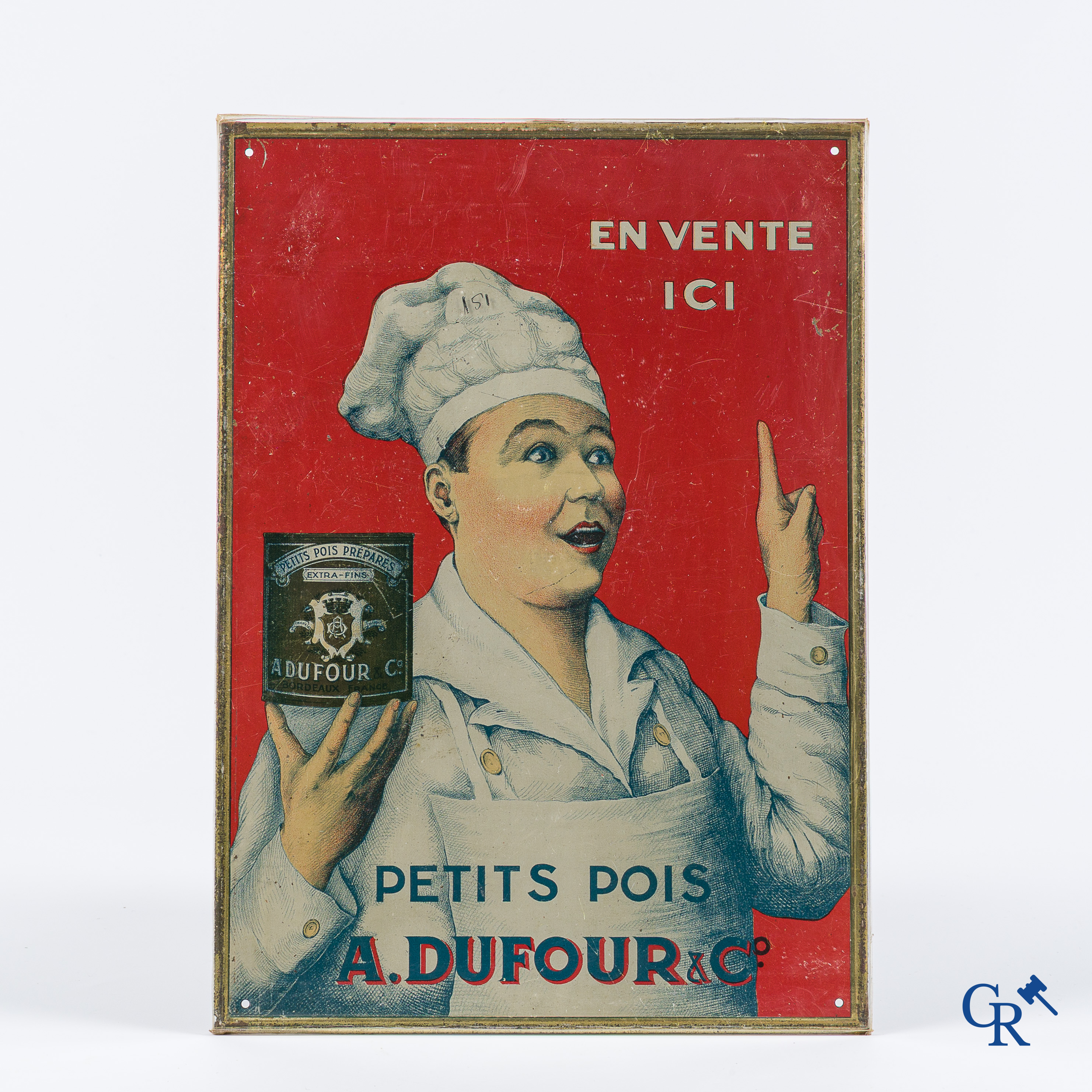 A. Dufour & Cie. Zeldzaam reclamebord in bedrukt blik. Impr. Société du Fer Blanc, Imprimé à Bordeaux.