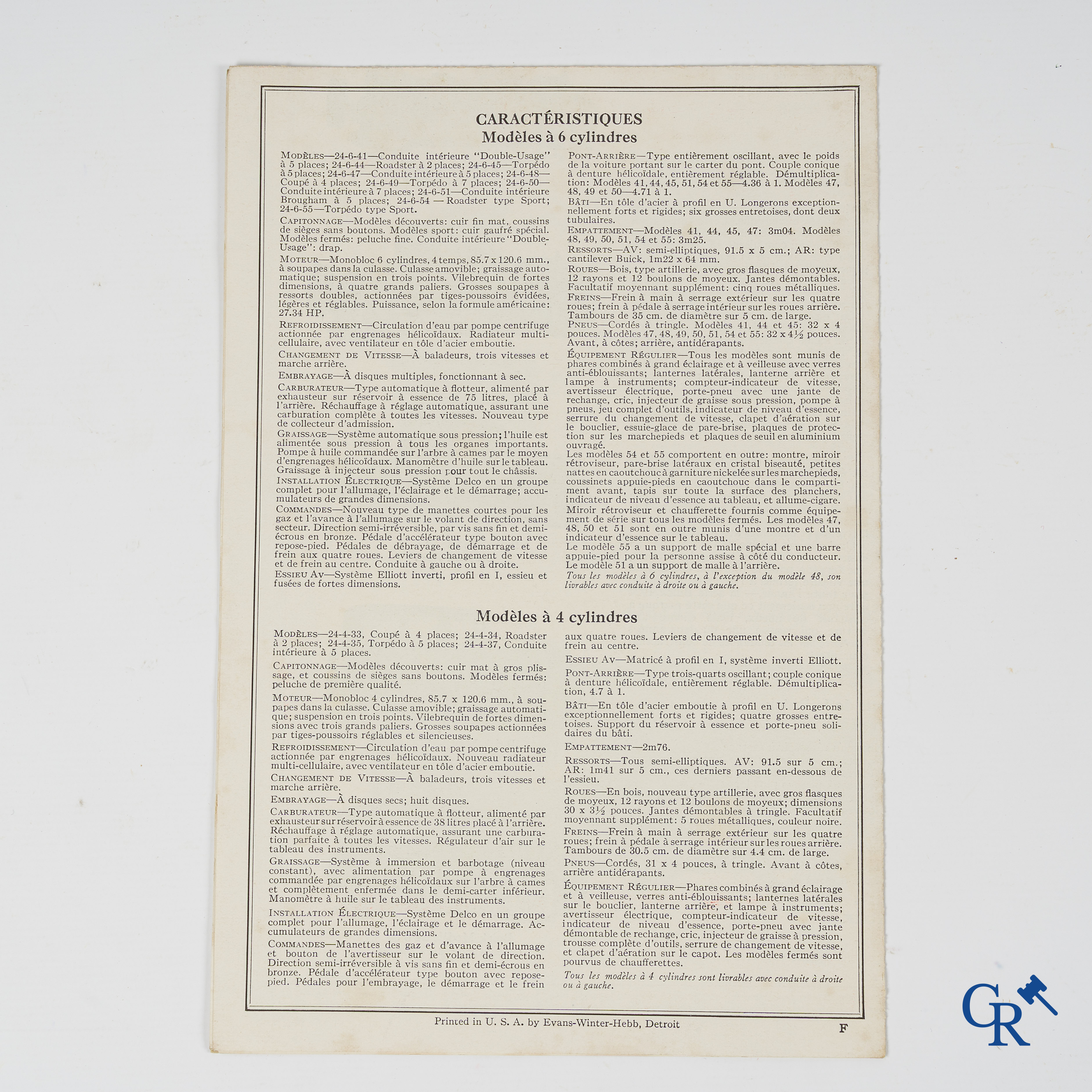 Buick. Luxueuse opvouwbare publiciteitsfolder uit 1924 voor de 4 en 6 cilinders van General Motors export Company.