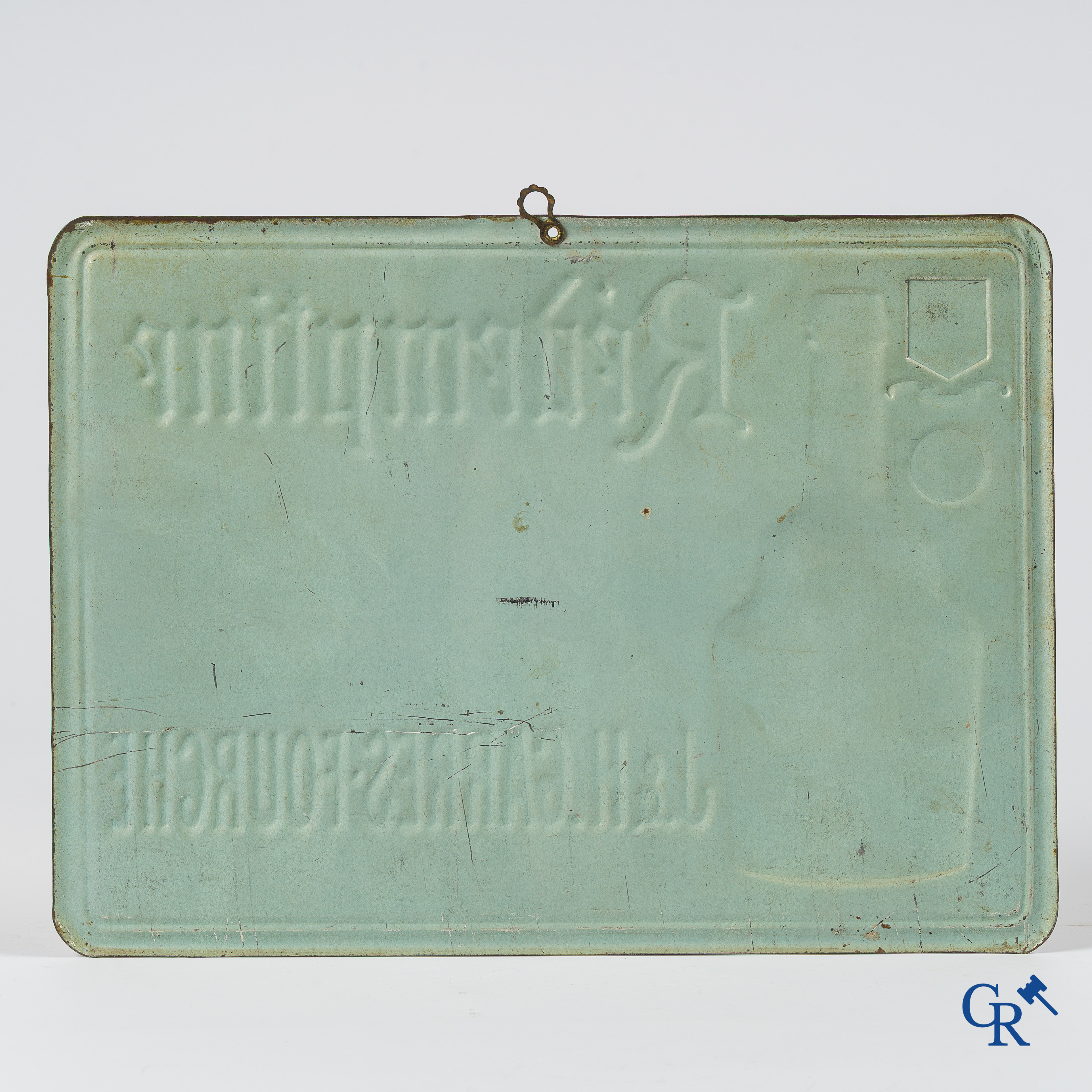 J&H Garres-Fourché. Rédemptine, Liqueur-Elixir des Pères de la Mercy. Publiciteit op blik. Circa 1910-1920.