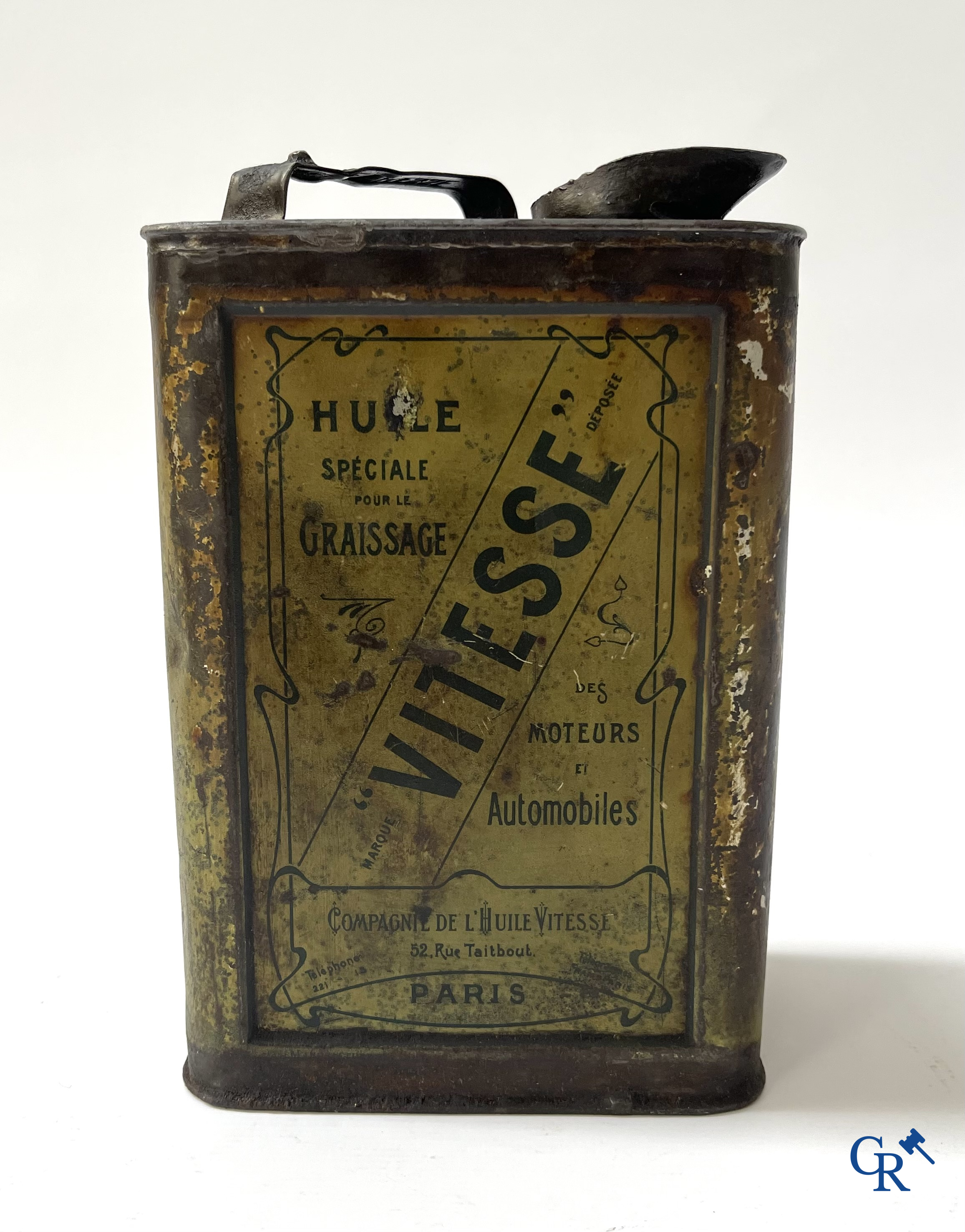 Automobilia. 3 vroege olieblikken voor motorolie. Huile Renault, Huile CIP Motrix, Huile Vitesse. Circa 1920.