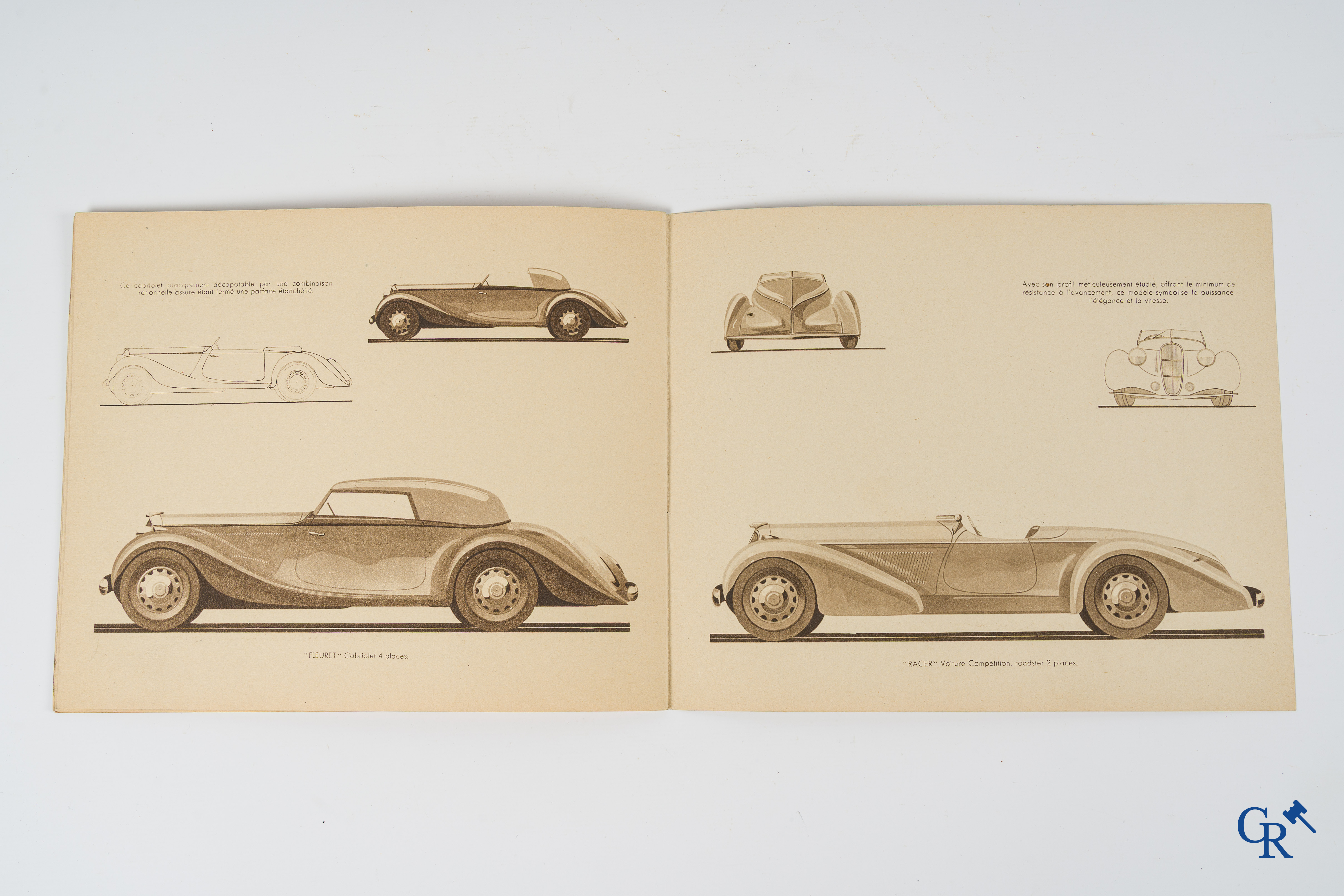 Automobilia. Géo Ham voor Amilcar. Originele publiciteitsfolder voor Amilcar, modèles Pégase. 1935-1936.