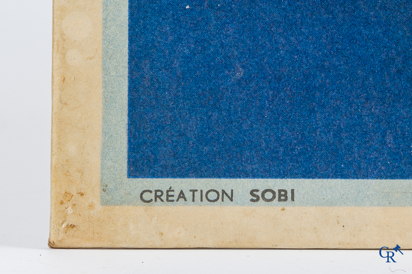 Spa, Publiciteits lithografie op karton voor Spa Orangina gesigneerd Prion. Creation Sobi Bruxelles, 1957.