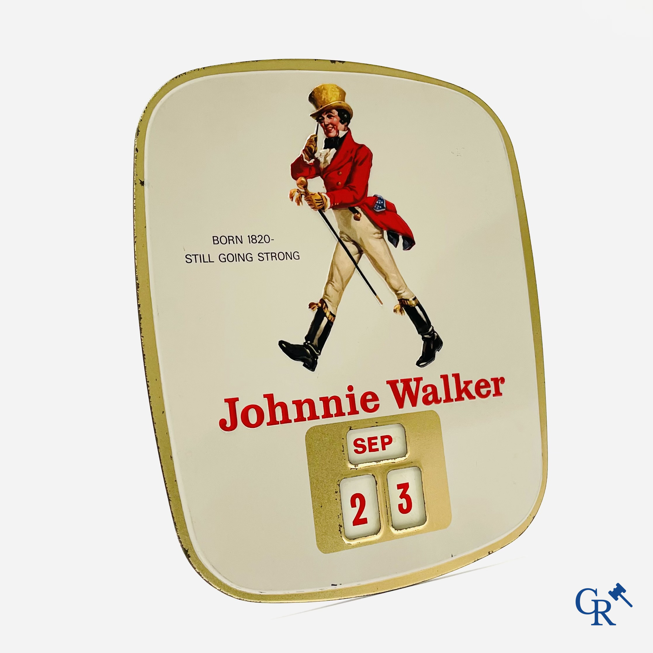 Johnnie Walker, een publiciteits kalender in bedrukt blik. 50'er jaren.