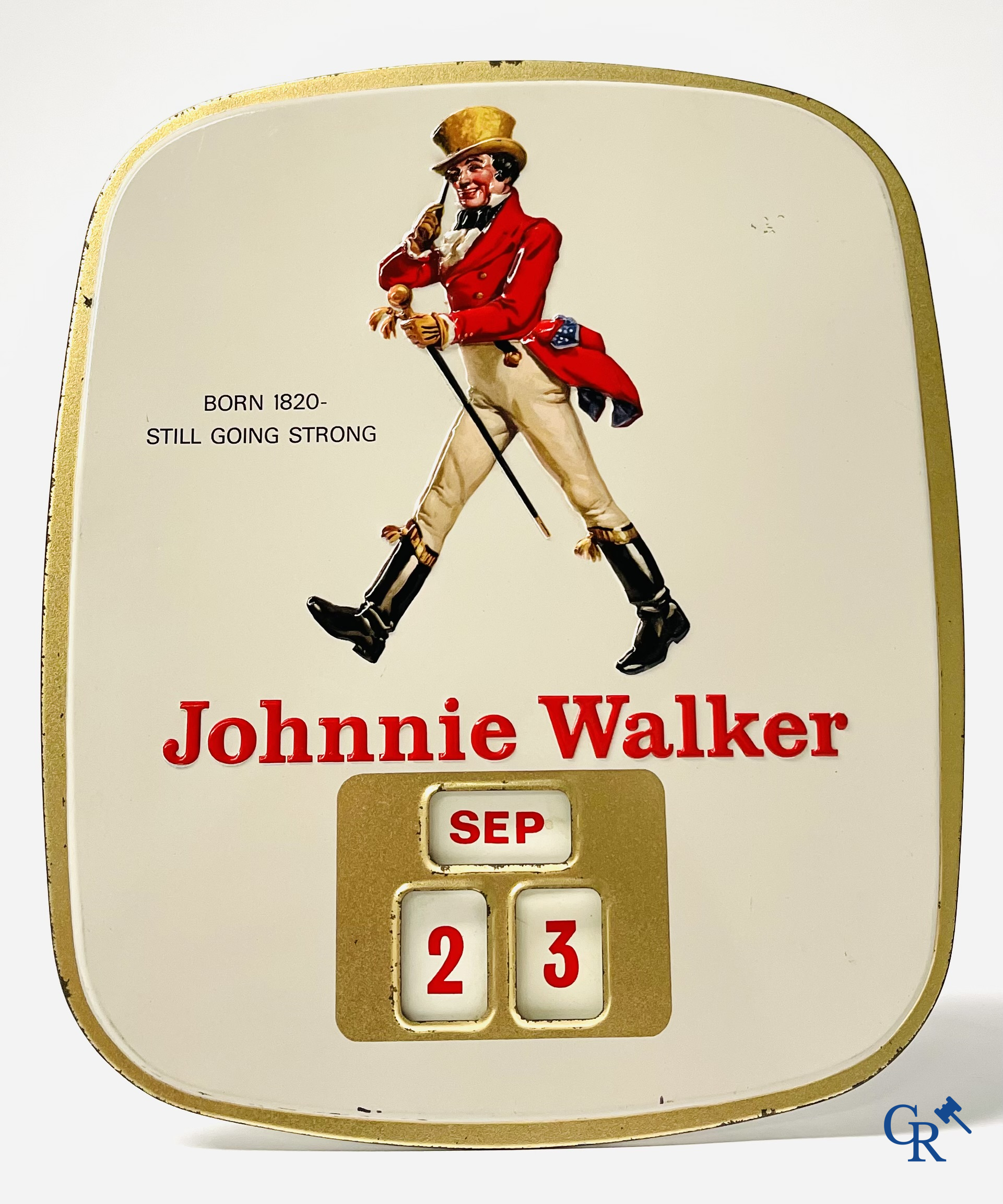 Johnnie Walker, een publiciteits kalender in bedrukt blik. 50'er jaren.
