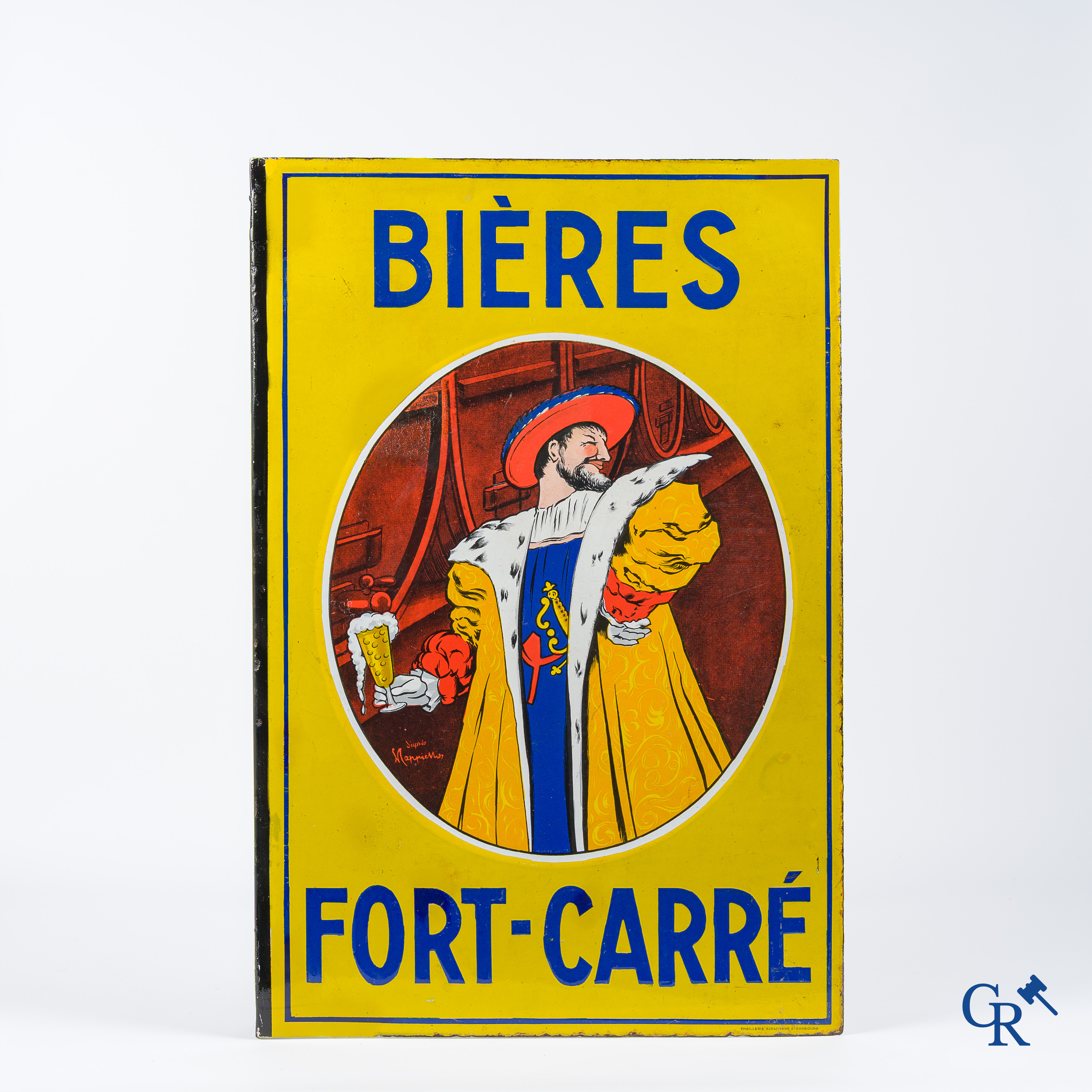 Leonetto Cappiello. Bières Fort-Carré. Emaille uithangbord voor de bieren van brasserie Fort-Carré. Jaren '30.