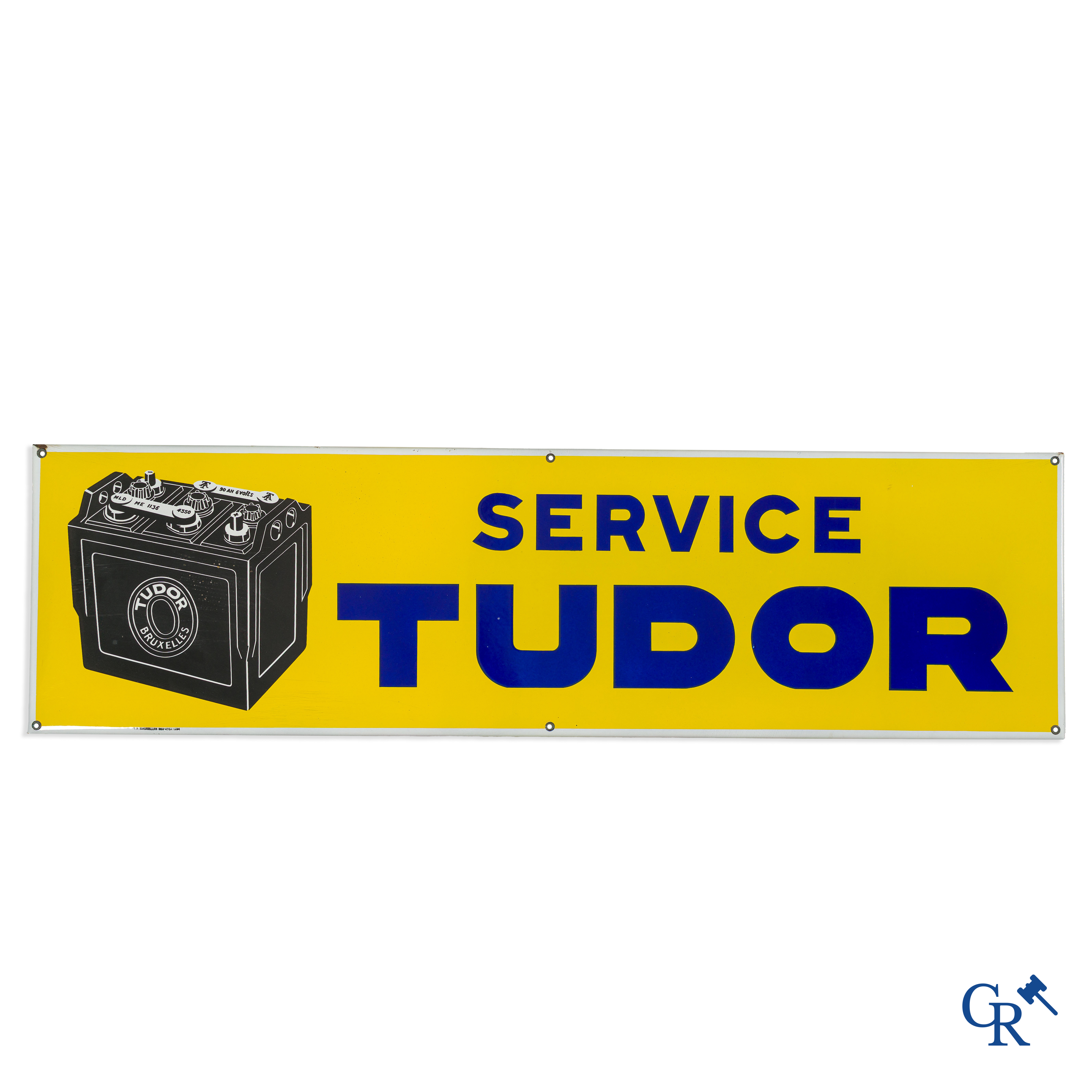 Tudor Service. Groot emaille reclamebord voor de autobatterijen van de firma Tudor te Brussel. 1934.
