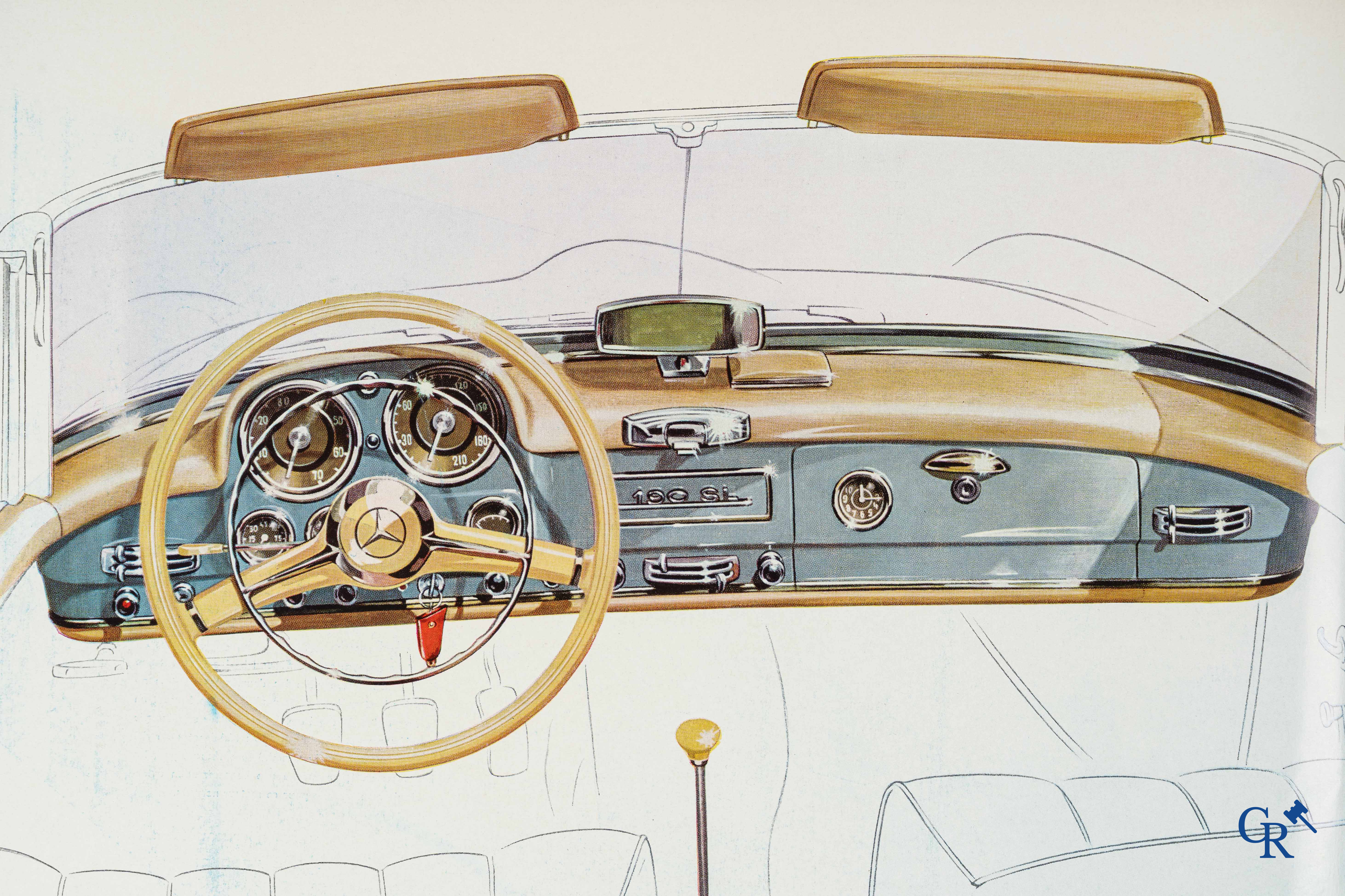 Automobilia. Mercedes Benz. Originele luxe publiciteitsfolder voor de 190SL Roadster en flyers voor de 300SL.