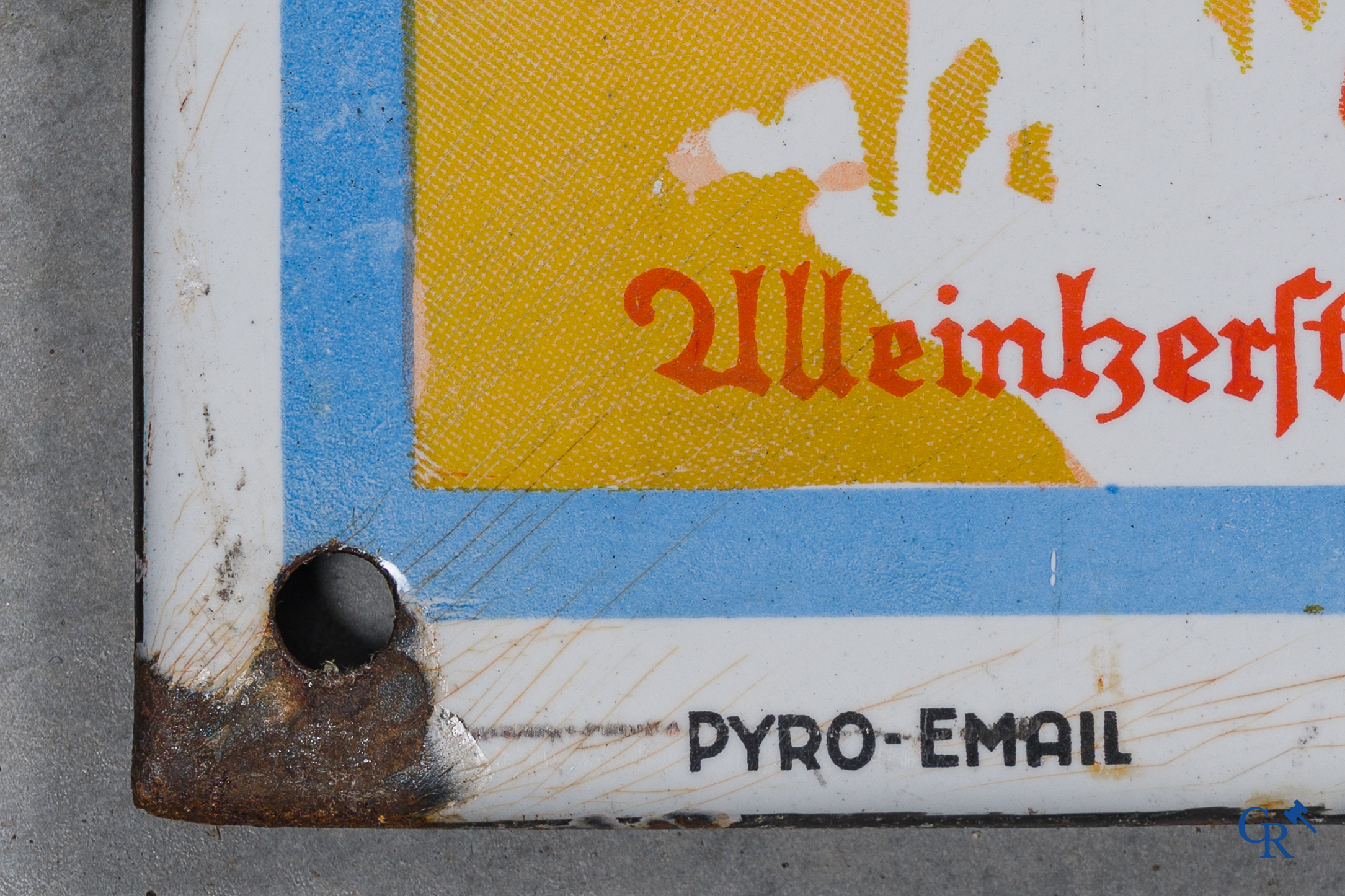 Emaille reclamebord voor Champignon-Camembert. Bayr Ullgäu. Boos & Hahn Ortenberg-Baden.
