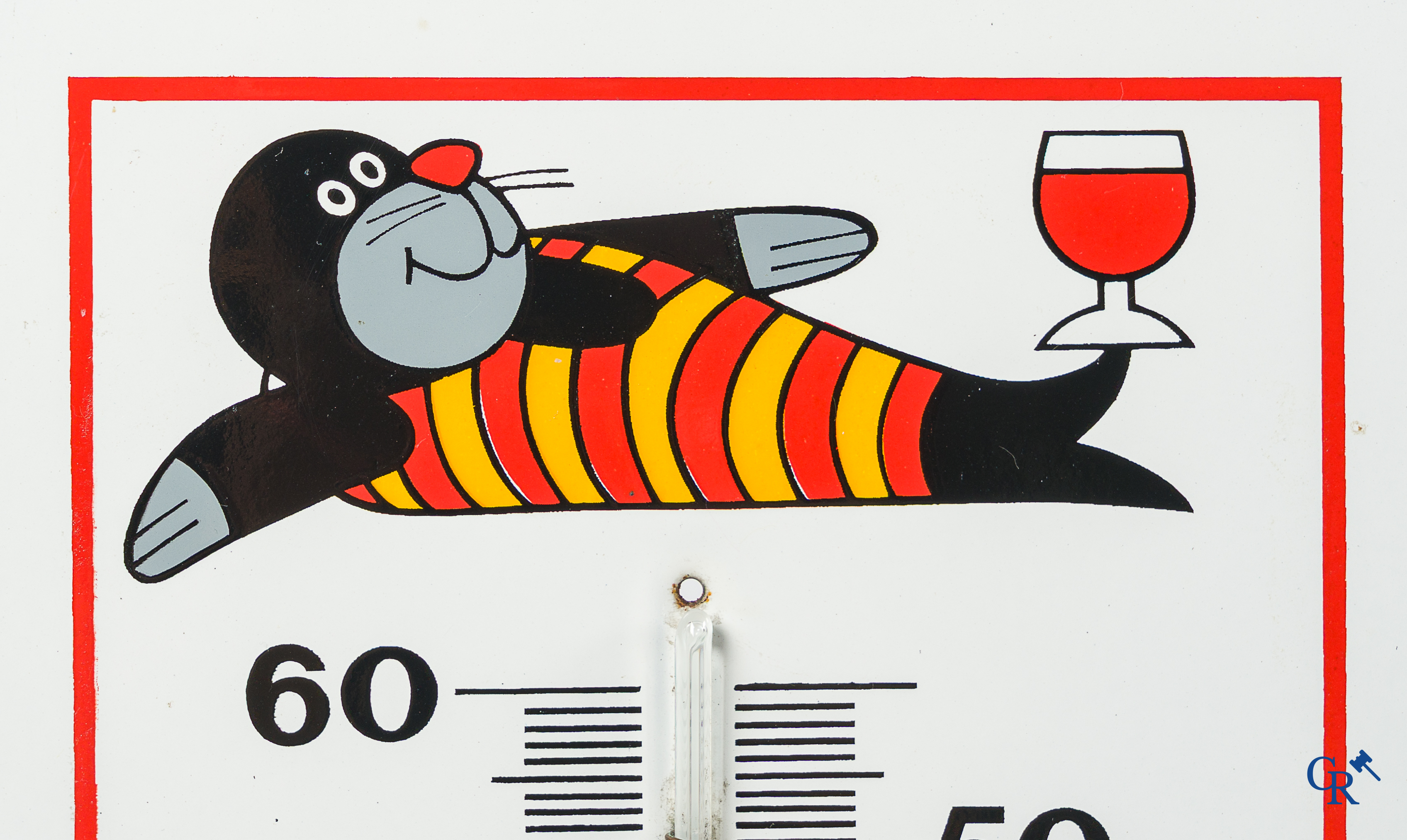 Lubrifiants Cofran. Emaille reclamebord met ingewerkte thermometer voor auto smeermiddelen Cofran. Jaren '60.