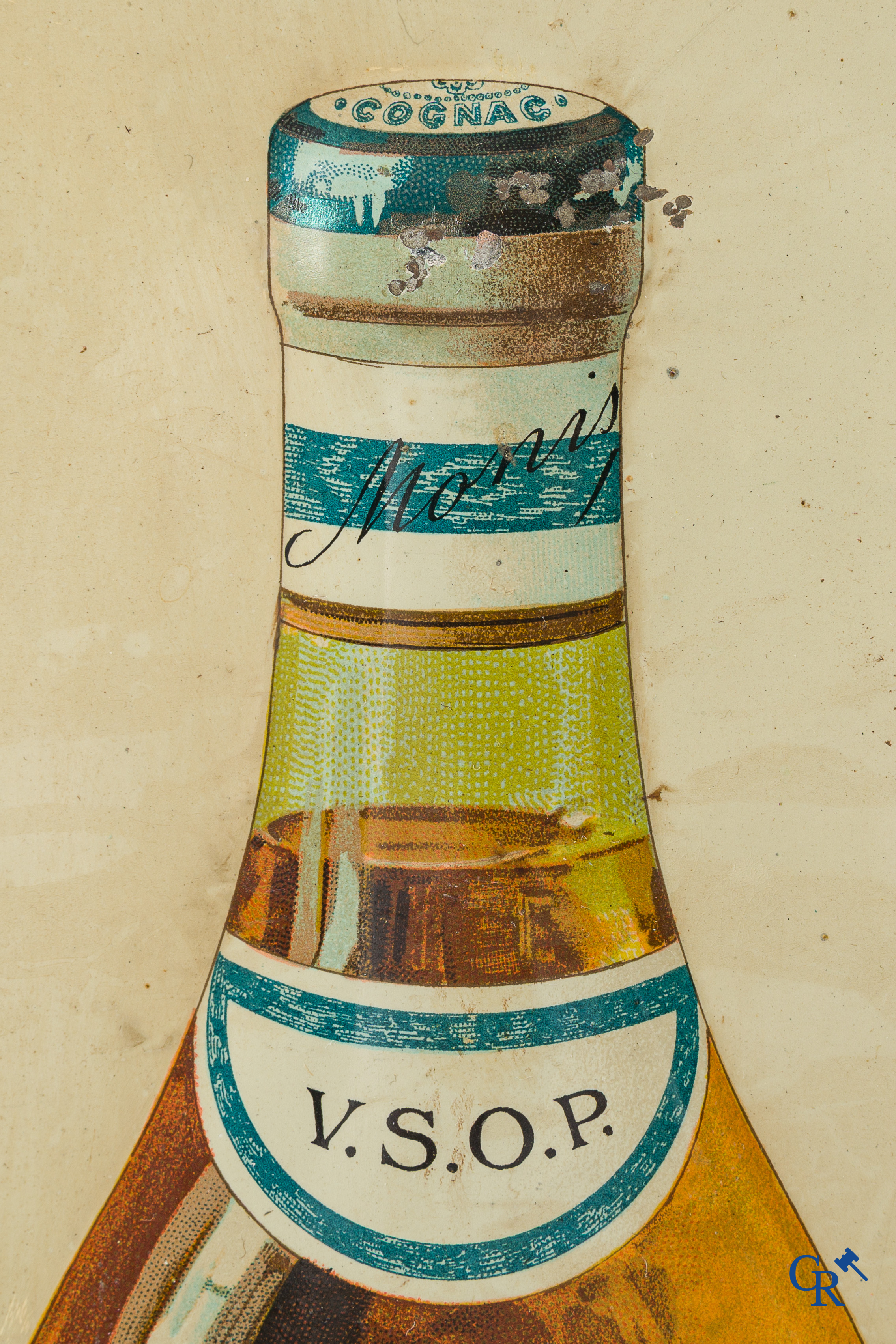 Monis & Cie, Jarnac-Cognac. Zeldzame publiciteit in blik voor Grande Fine Champagne Monis. Jaren '30.